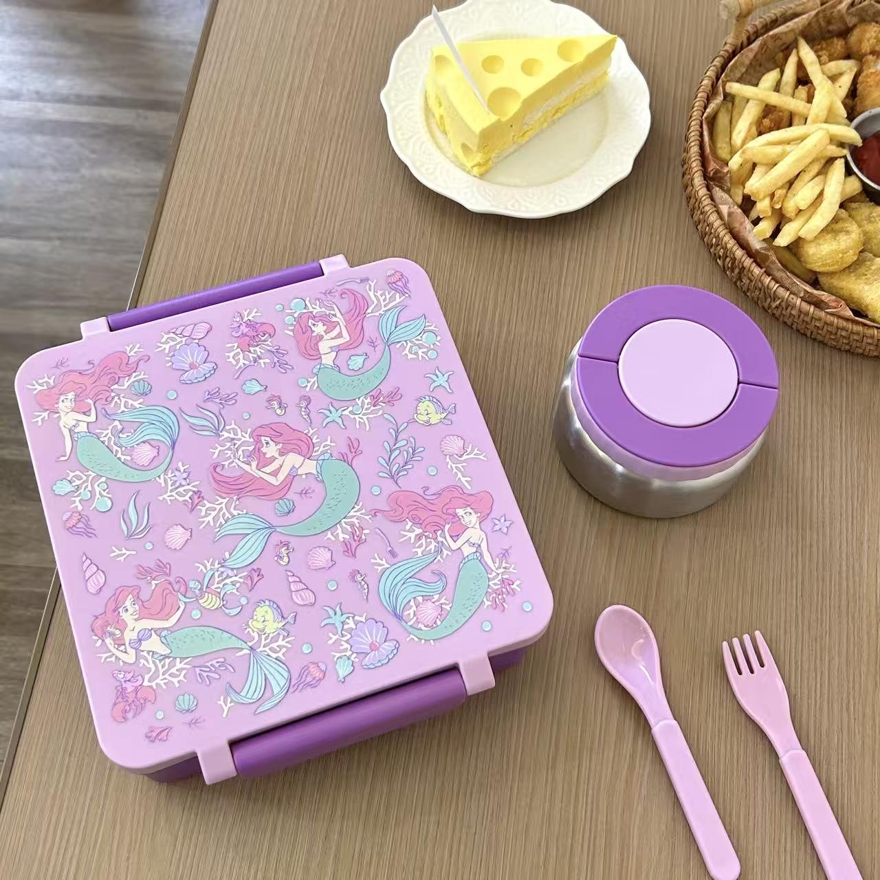 Bento Lunch Box Set for Kids🍗🥦🍓🍰🍲 with 9.5 oz Soup Thermo, Leak-Proof Lunch Containers with 4 Compartment, Kids Thermo Hot Food Jar ，BPA Free ， Utensils for Girl Boy School, Microwave Dishwasher Safe