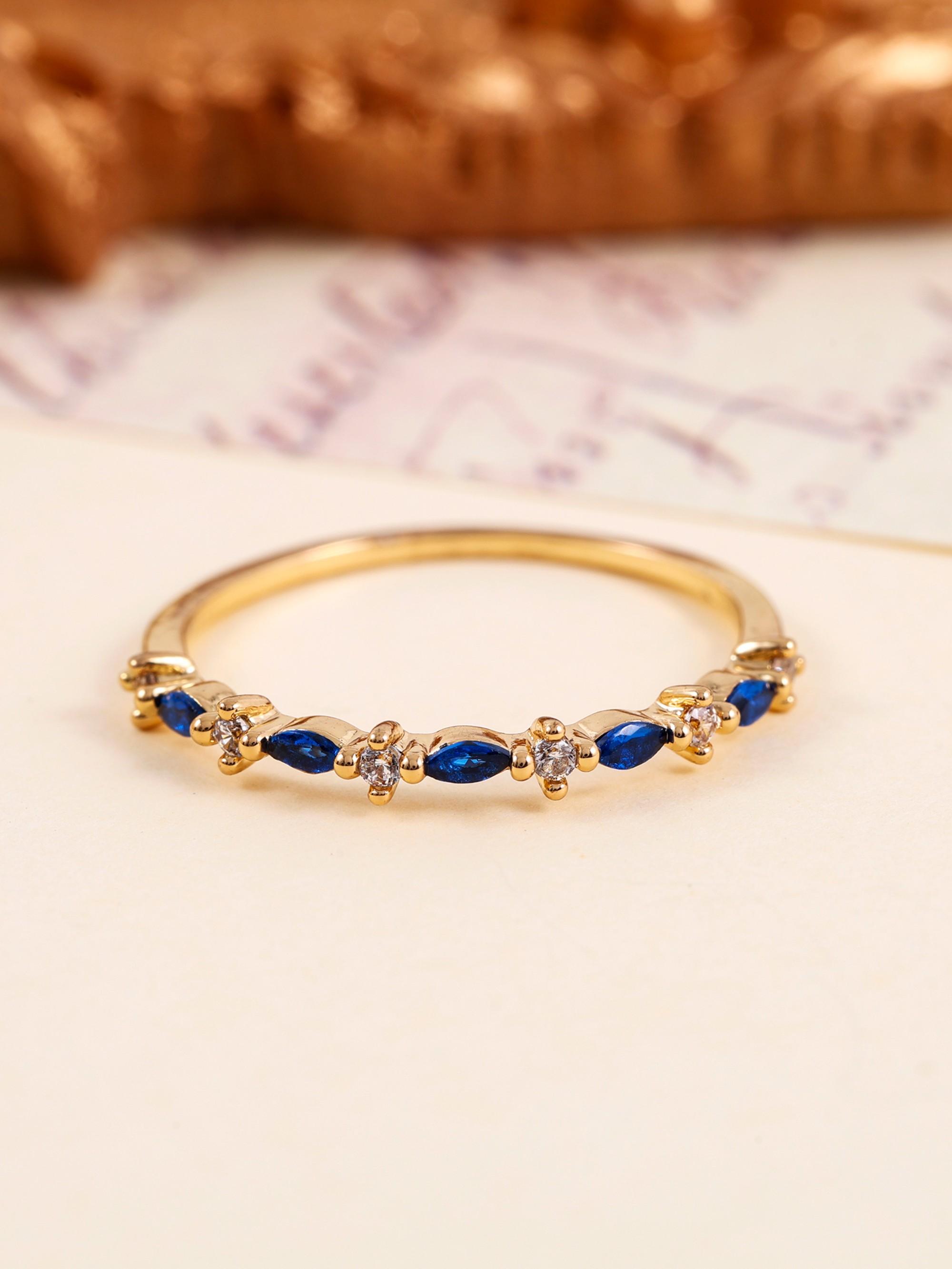 Elegant Blue Sapphire Zircon Ring for Women, Fine Band Stackable Index Finger Ring, Versatile Commuter Jewelry, Perfect Gift for Best Friend