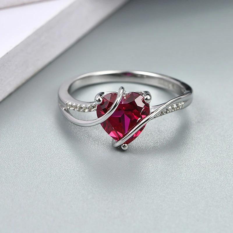2Carats Heart Shape Lab Created Ruby Women Love Ring for Party Wedding Lab Grown Engagement Romantic Gift CR006