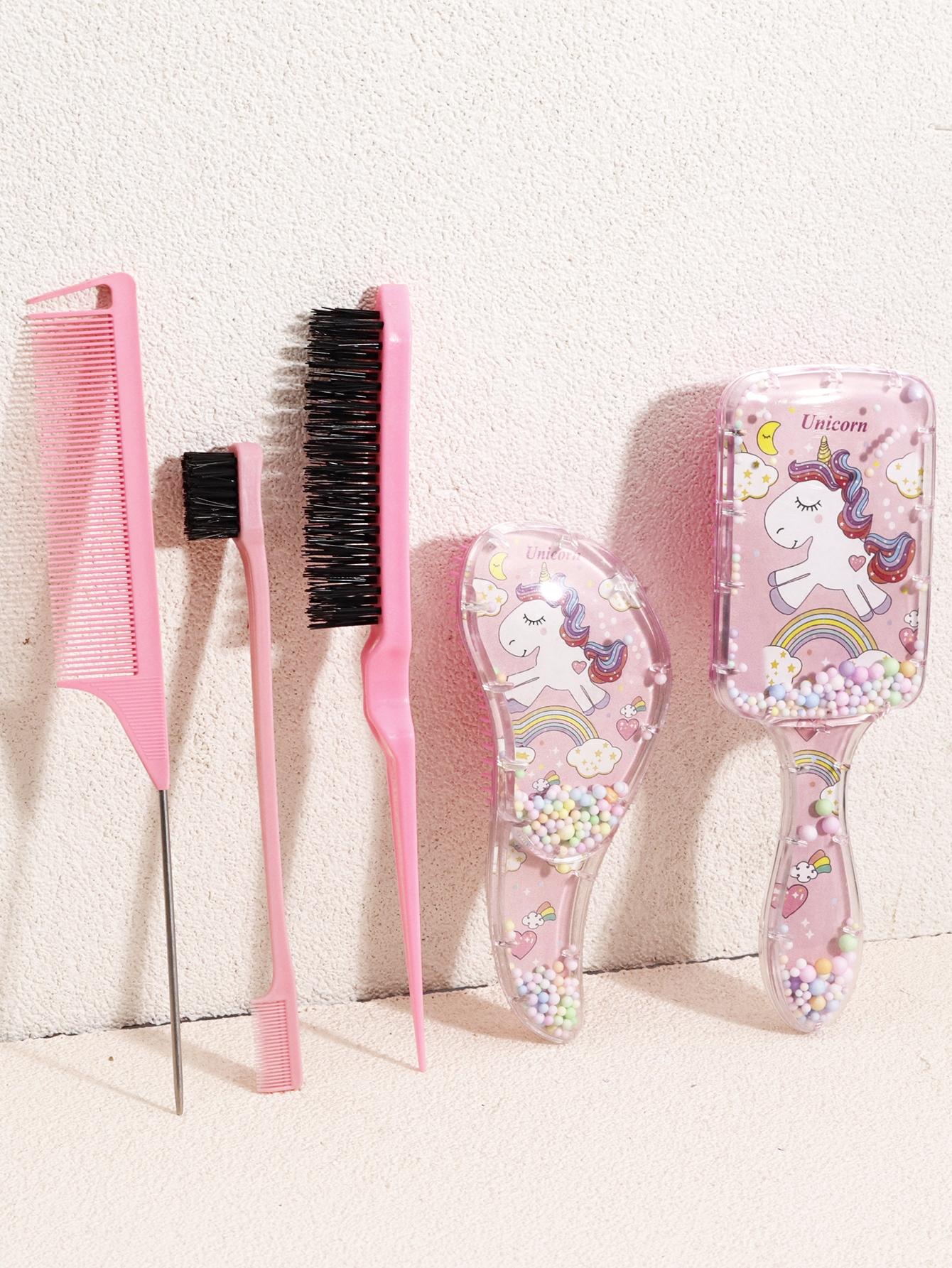 4-Piece Hair Styling Set, Cartoon Sand Cushion Massage Comb, Nylon Brush, Tail Comb, Edge Control Brush, Durable Abs Handle
