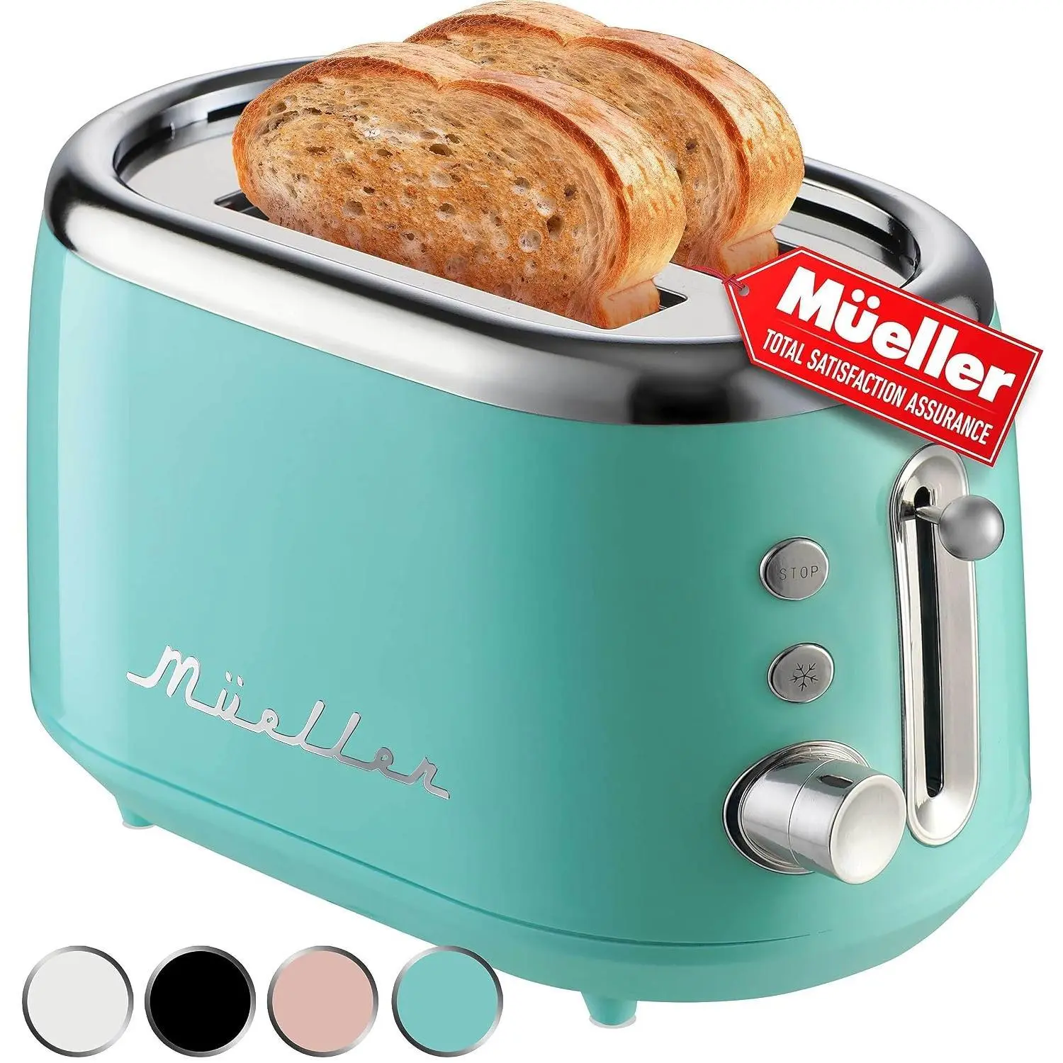 MUELLER HOME Retro Toaster 2 Slice, 7 Browning Levels