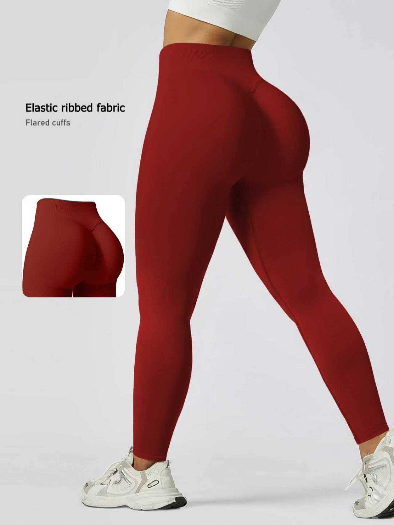 Women's Seamless High-Waisted Sporty Leggings, Tight-Fitting Knit Fabric, Butt-Lifting Yoga Pants for All Seasons