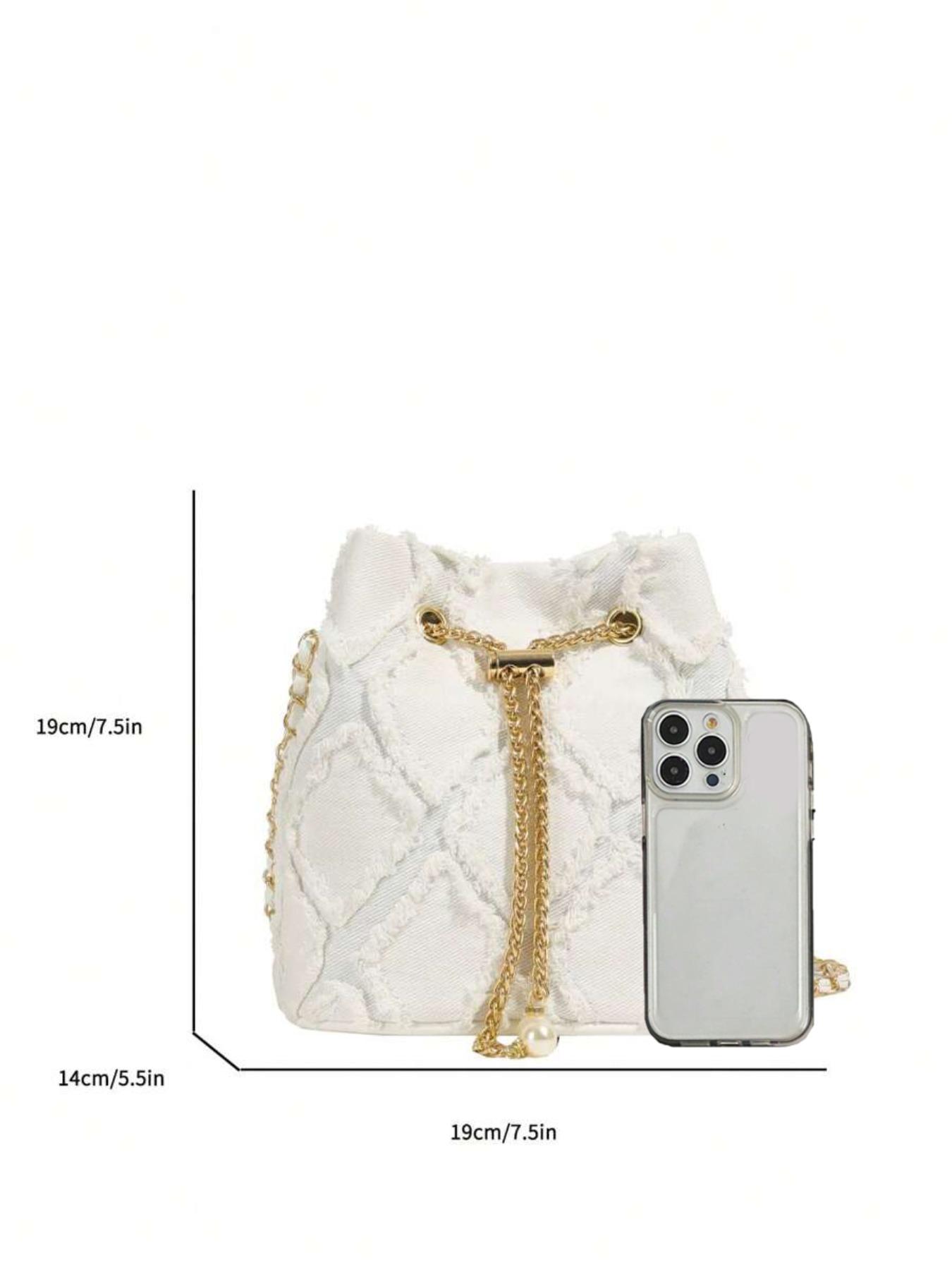 Women's Elegant Faux Pearl Decorated Crossbody Bag, Exquisite Trendy Metal Drawstring Crossbody Bag, Fashionable Bag for Daily Use, Crossbody Shoulder Purses