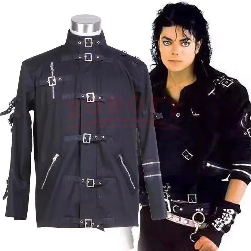 Classic Michael Jackson BAD Punk Jacket Black Stretch Outwear Motorcycle Role Player impersonator Costumes