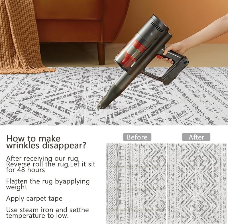 Art&Tuft Moroccan Washable Rugs, Non Slip Indoor Floor Carpet,  Area Rug for Living Room, Foldable Large Soft Area Rug for Dining Room Bedroom with Low Pile