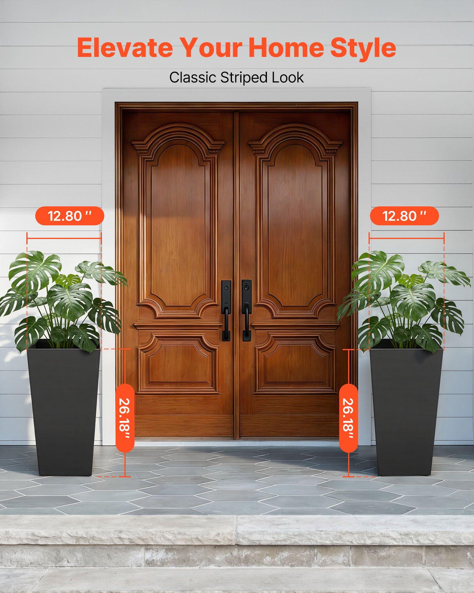 VEVOR Tall Planters Set of 2, 26 Inch Large Outdoor Taper Planters for Outdoor Indoor Plants, Front Porch Plastic Modern Flower Pots with Casters, Inner Pot & Drainage Holes for Patio, Garden, Black VEVOR Tall Planters Set of 2, 26 Inch Large Outdoor Taper Planters for Outdoor Indoor Plants, Front Porch Plastic Modern Flower Pots with Casters, Inner Pot & Drainage Holes for Patio, Garden, Black