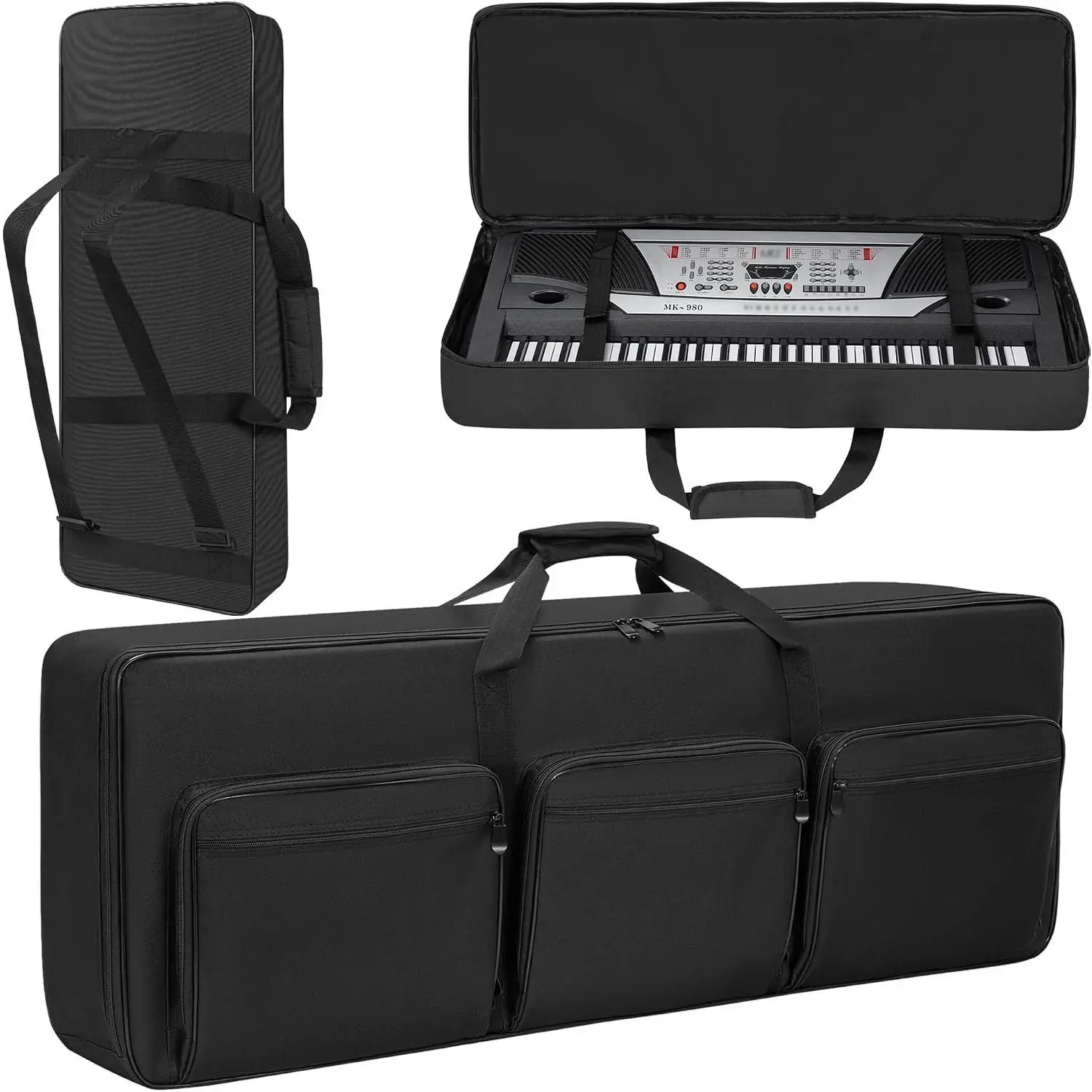 76 key Keyboard Case, Keyboard Gig Bag Case with Adjustable Straps and 6-Pocket for Keyboard Accessaries