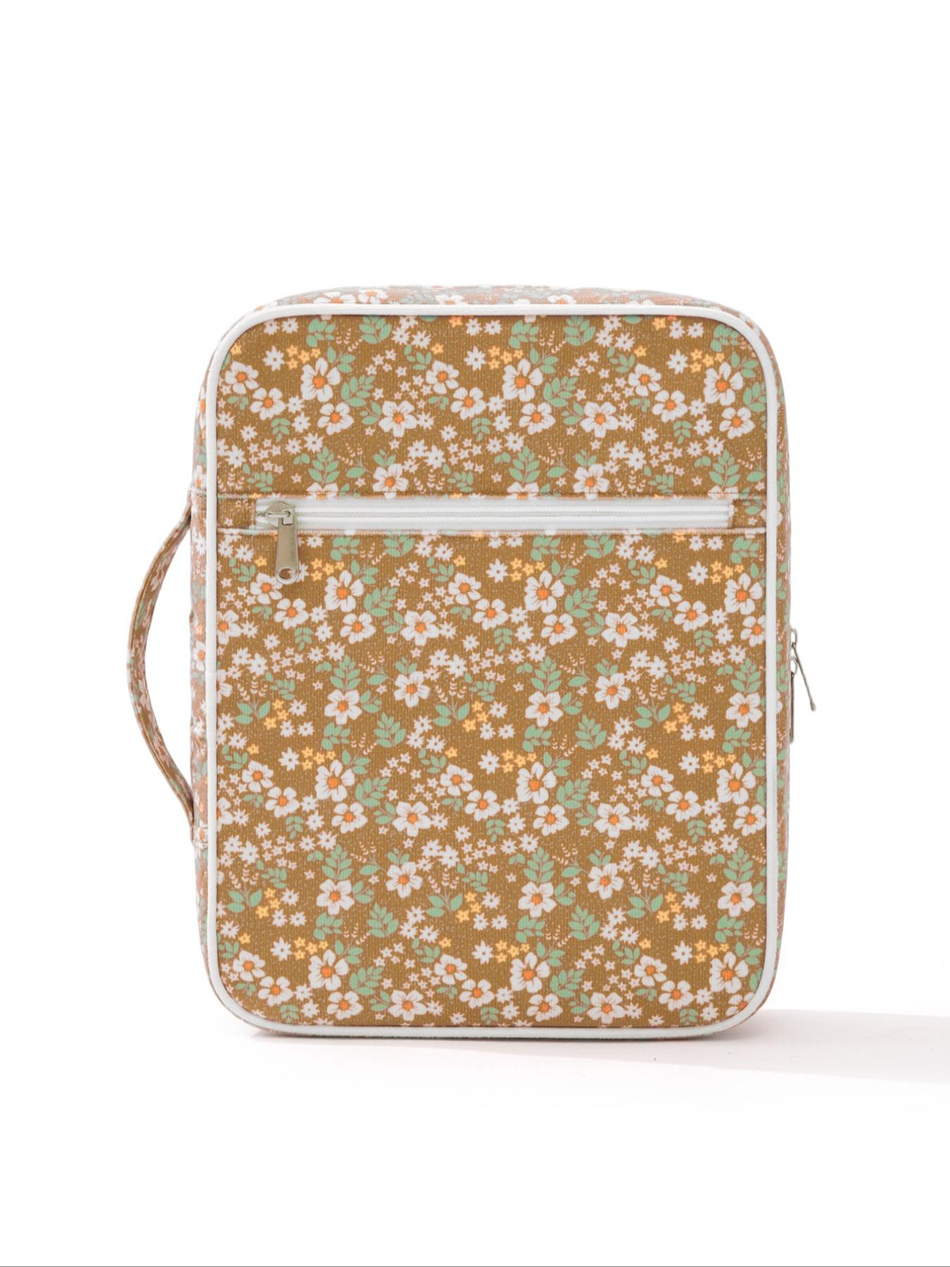 1pc Large Size Women's Bible Cover, Quilted Cute Bow Pattern Bible Case, Spacious Portable Dust-Proof Book Sleeve, Floral Pattern Bible Storage Bag, With Quilted Handle, Zipper Pocket, Essential For Bible Study, Teacher's Day Gift, Back To School Gift, Cu