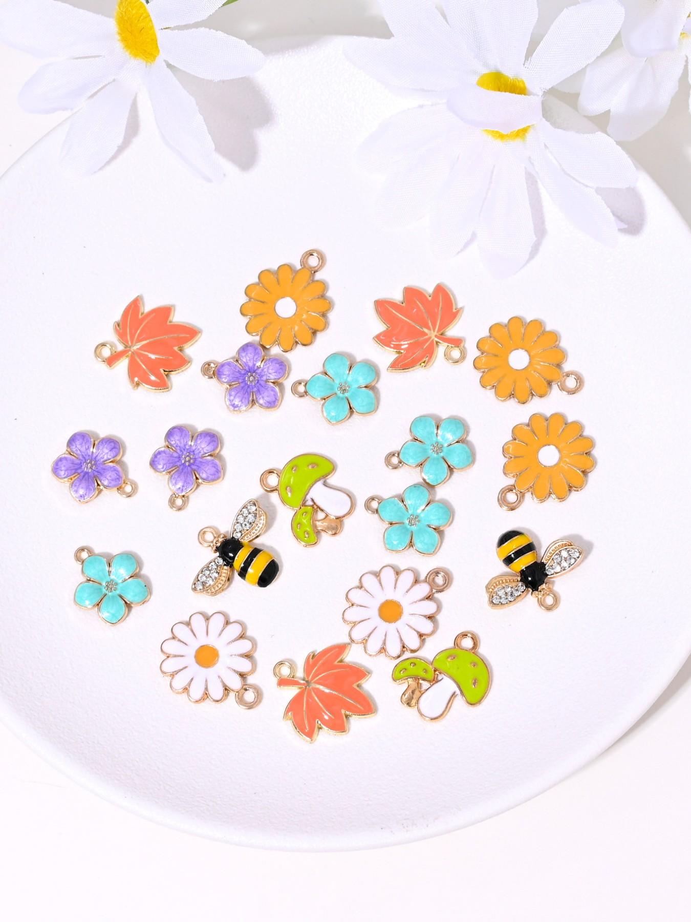 10 Cute Bee Cherry Blossom Daisy Mushroom Maple Leaf Charms, DIY Jewelry Making, Earrings Necklaces Bracelets Keychains, Daily Accessories