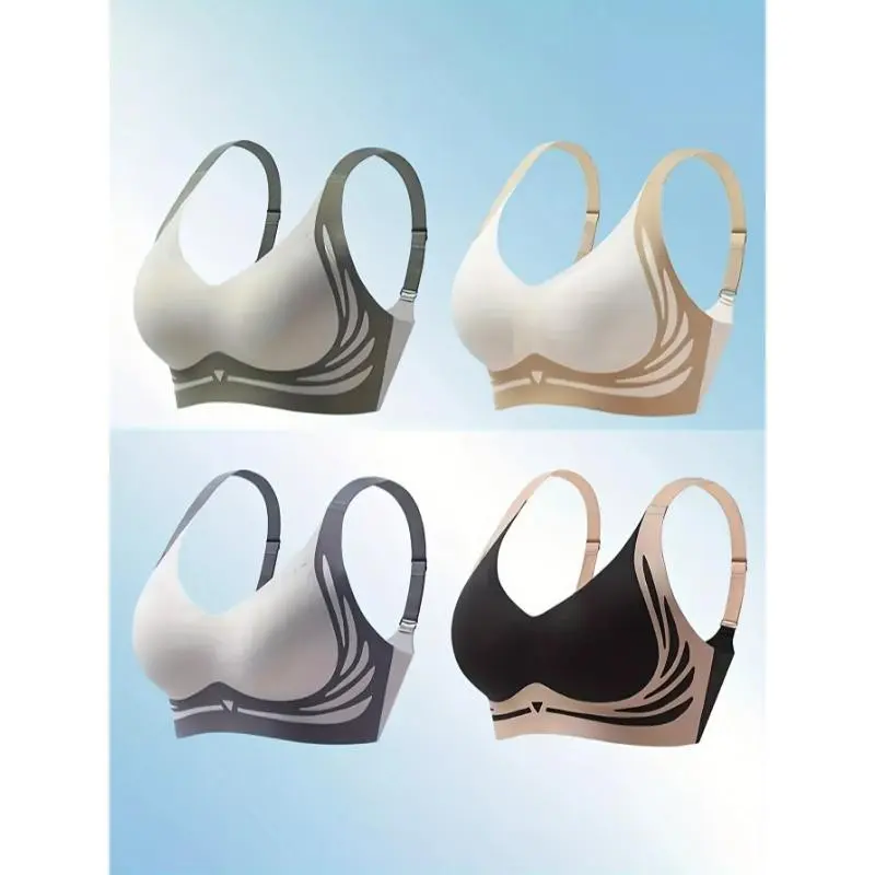 4pcs Seamless Lifting Anti-Gravity Large Chest Support Gathering Underwear Correcting Lower Chest Everyday Bra Upper Support