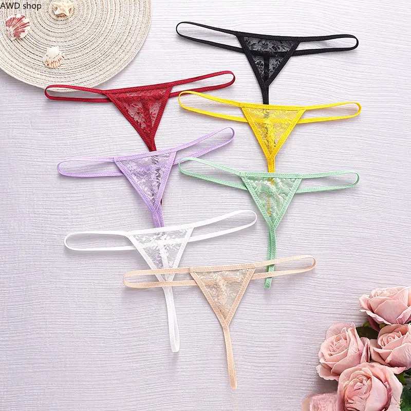7/3-Pack Sexy Lace Thongs for Women, Low-Waist Fit Semi-Sheer Strappy Panties, Seamless Lingerie, Low Waist Panty