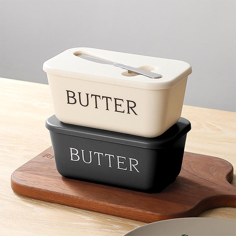 Sealed Butter Box with Lid, Stainless Steel Knife Included, Plastic Butter Tray Container for Counter & Fridge Door Organizer, Food Storage Containers