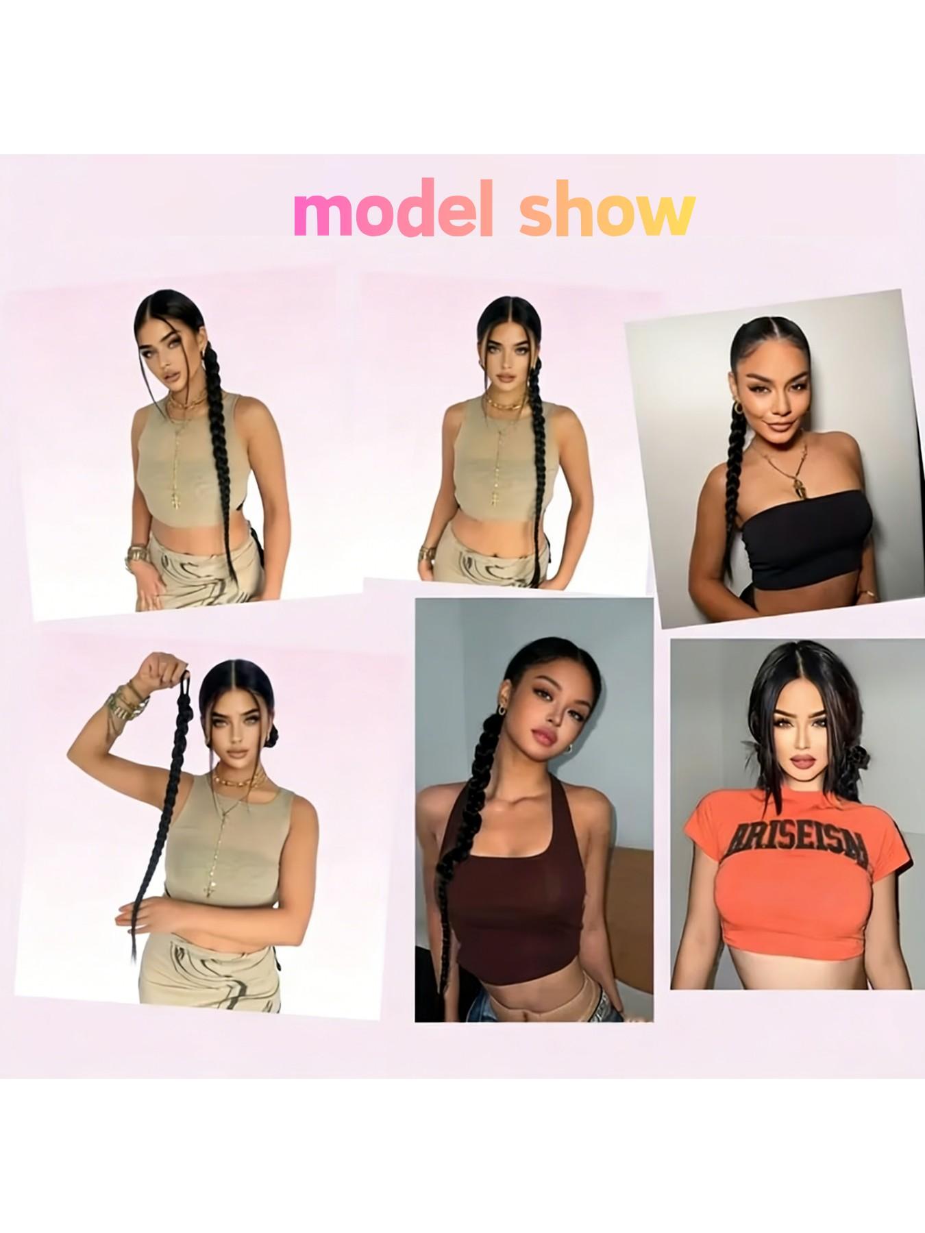 Women's Daily Wear Synthetic Hair Extensions, Braided Ponytail with Elastic Band, Hip Hop Twist Braid, Messy Bun Style