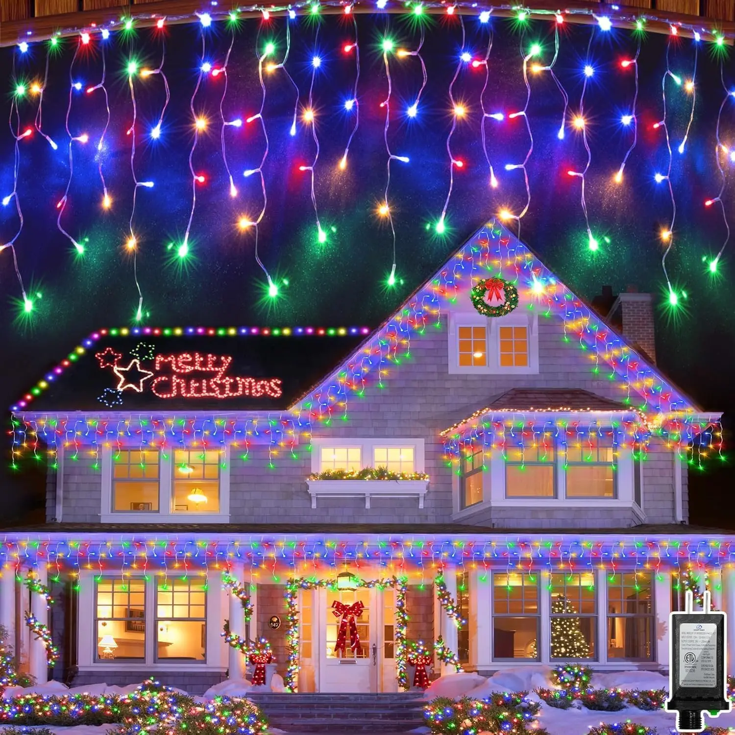 66FT 670 LED Christmas Lights 148 Ice Drops, 12 Modes with Timer, Memory | with Dimming, Outdoor   String Light for Xmas Holiday Wedding Garden Fence House Tree Decor (Multicolor)