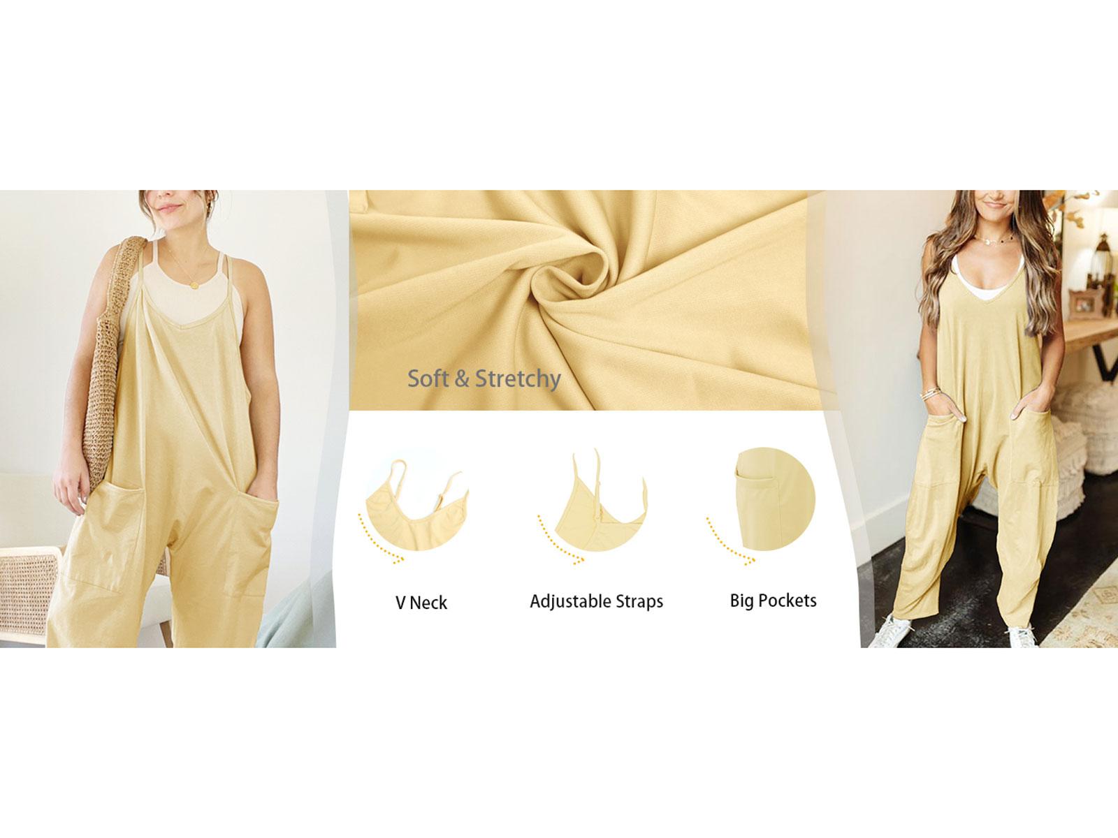 SCUSTY Womens Baggy Summer Jumpsuits V Neck Sleeveless Casual Jumpers for Women Adjustable Strap Romper with Pockets