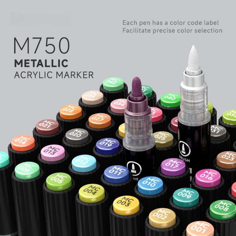 Acrylic Paint Metallic Markers, Automatic ink control Dual Tip (Brush & Fine)for Black Paper & Rock Painting Metallic Acrylic Paint Markers for DIY Crafts, Scrapbooking, Glass, Wood, Drawing Markers