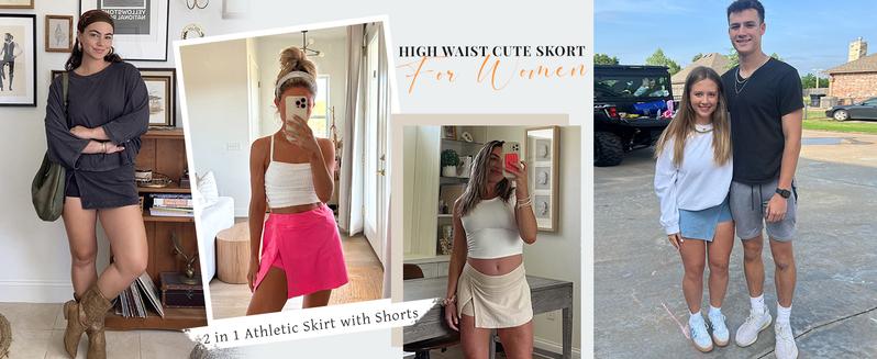 Ommig Women's Mini Skirt Stretchy Mid-Waist Side Slit Fitted Bodycon Short Skirt with Shorts Underneath