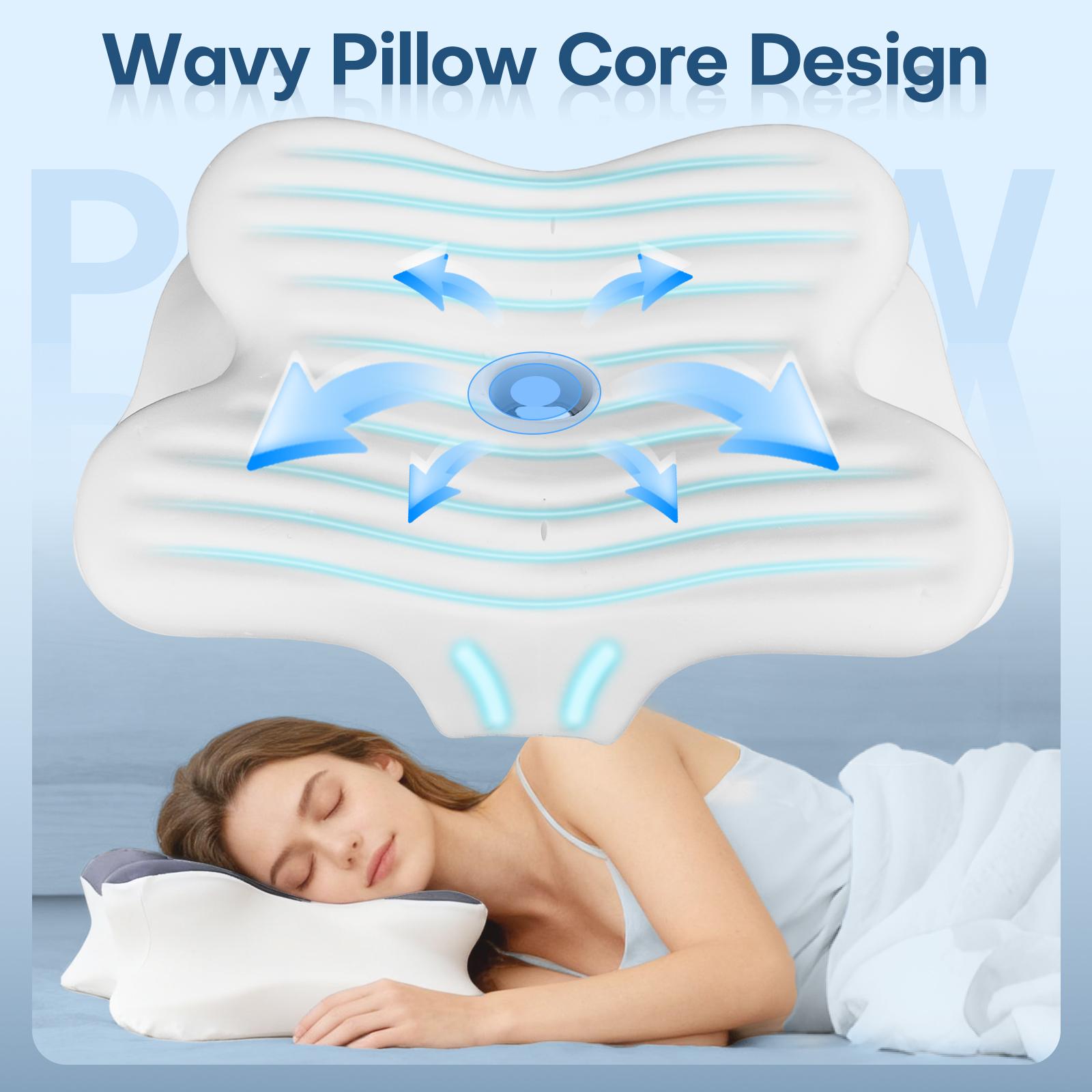 Gray butterfly-shaped neck pillow, ergonomic memory foam pillow, breathable and washable silk pillowcase, suitable for side, back and stomach sleepers, with a storage bag for easy portability, perfect for camping, travel, RV and dorm rooms