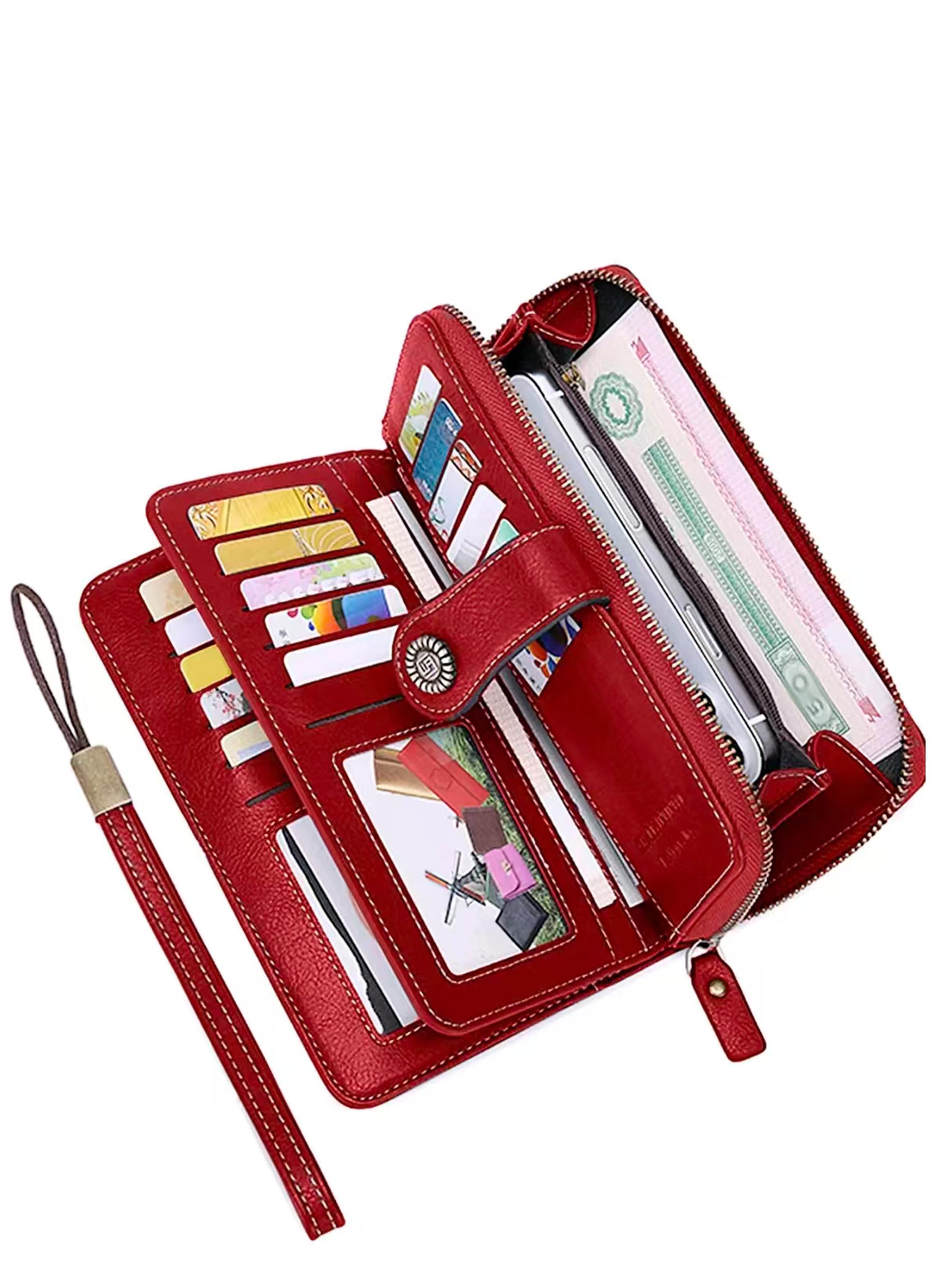 Women's Elegant Solid Color Long Wallet with Wrist Strap, Stylish Wallet, Multi-Functional Rfid Protection Zipper Wallet, Large Capacity Daily Use Handbag