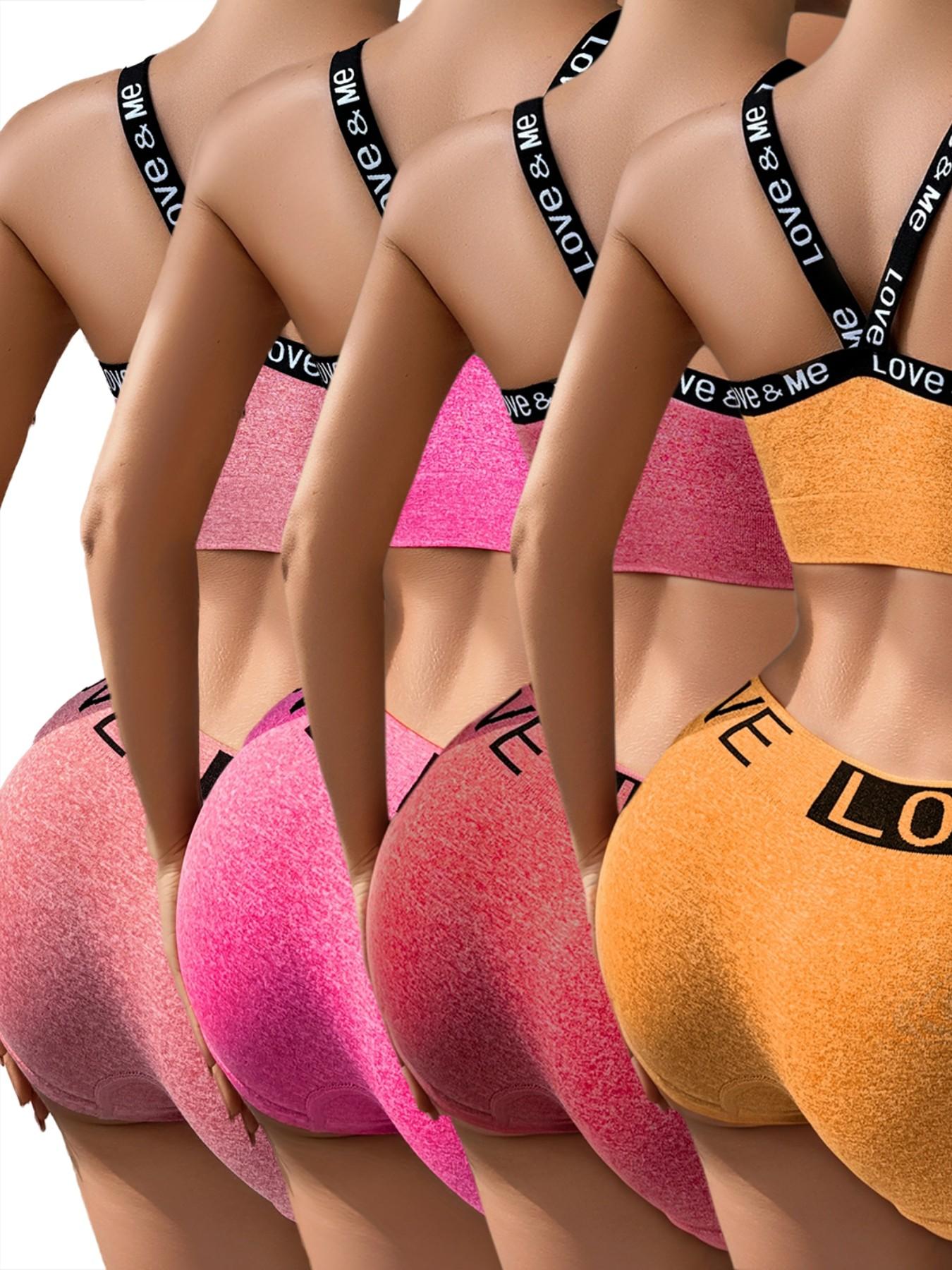 4PCS Women's Underwear Set Includes  New Bra Top and Pants Seamless Comfort Fitted Daily Wear, Soft and Breathable Ladies Lingerie Pack Clothing