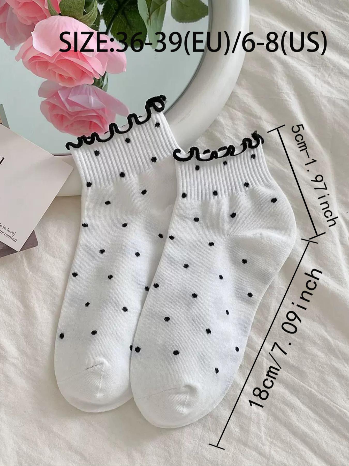 Women's Ankle Socks - Ankle-Length Casual Stylish Socks with Polka Dots, Embroidery, Lolita Look for Everyday Wear, 5/7/10-Pair Comfortable Packs, Anklesocks, Embroidered, Socks Set