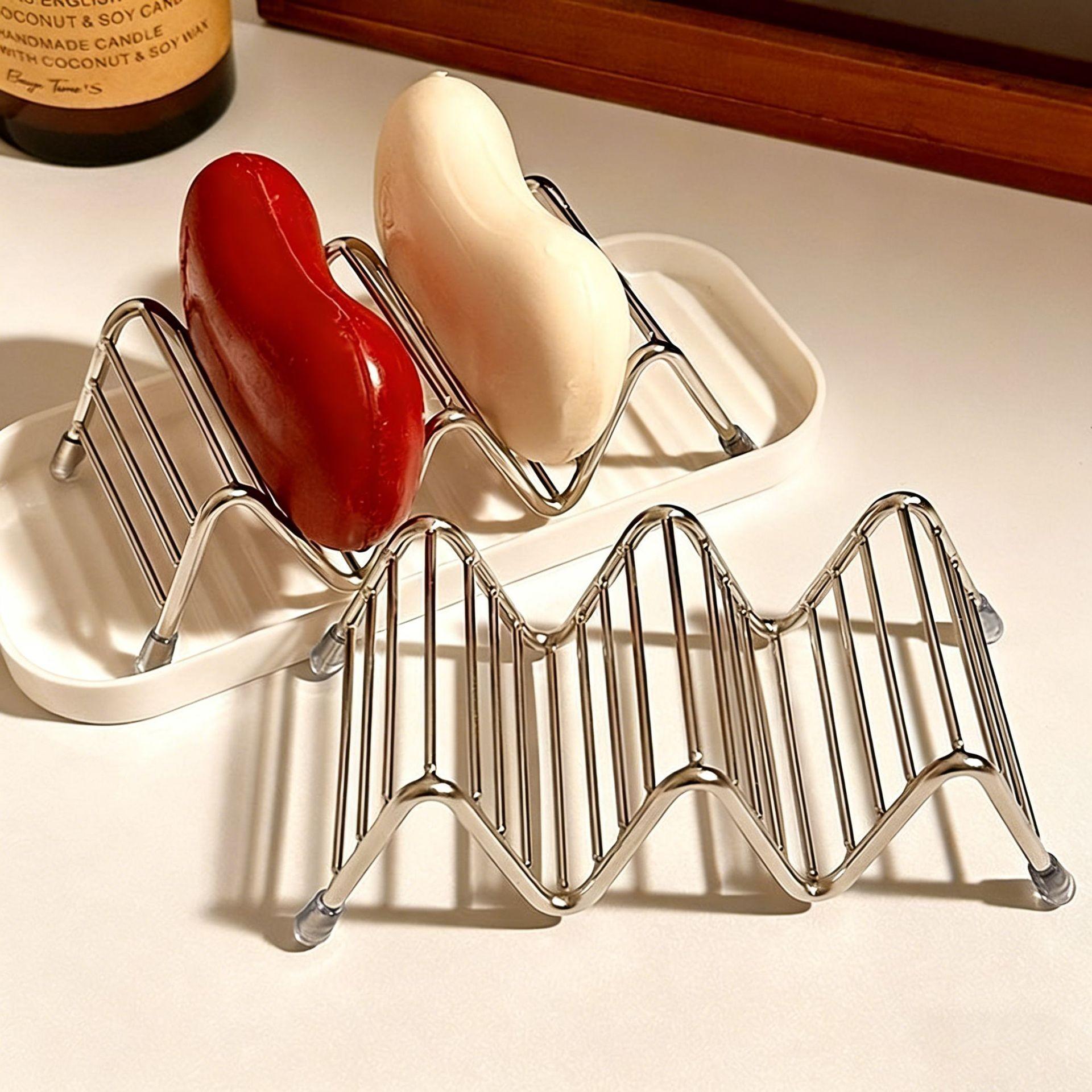 1PC Stainless Steel Soap Dish, Creative Drainage Bathroom Organizer, Home Use Soap Holder, Stylish Soap Rack for Shower & Toilet