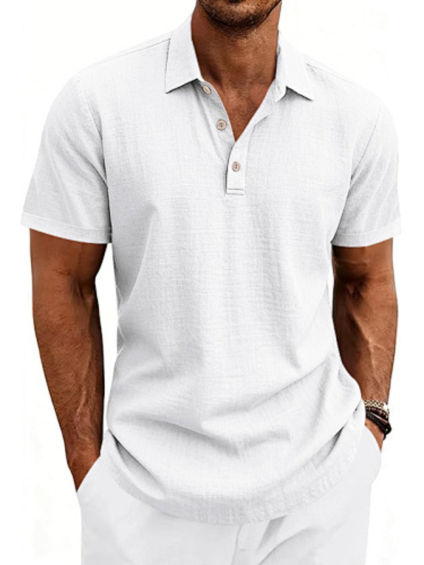 Men's summer textured slim fit short sleeved polo shirt! Breathable and sweat proof, with a three button design that allows for versatile commuting and vacation scenarios
