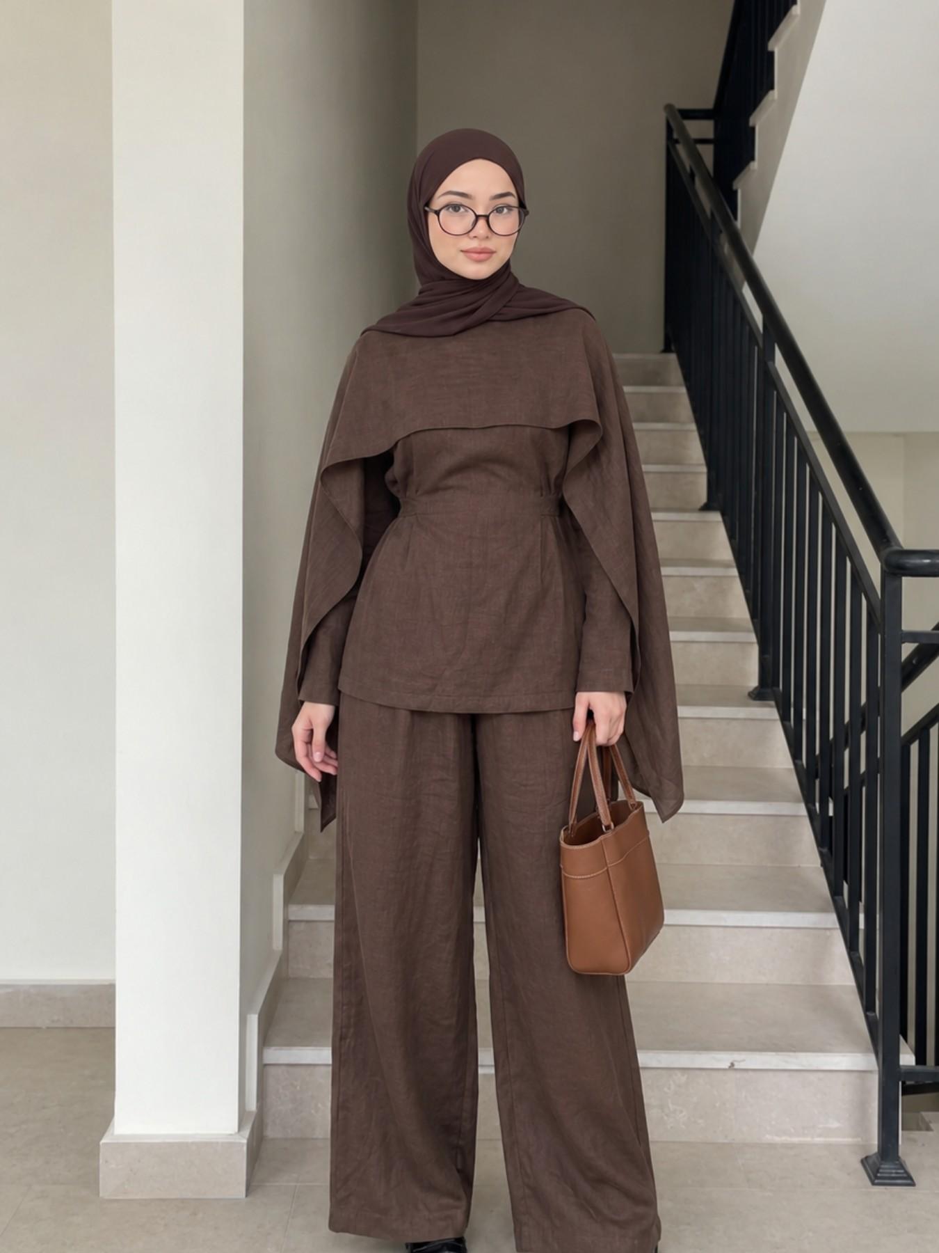 Three-Piece Modest Muslim Abaya Set with Detachable Shawl, Elegant Fashion Clothing for Home Parties Travel Casual Wear, Comfortable, Stylish and Modesty
