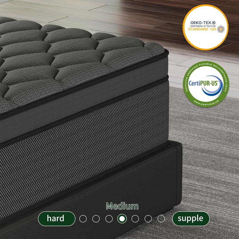 BOMASS 12-14 Inch Hybrid Mattress Twin Full Queen King Size Memory Foam InnerSpring Black Gray Mattresses Durable Medium Firm Soft Bed In A Box