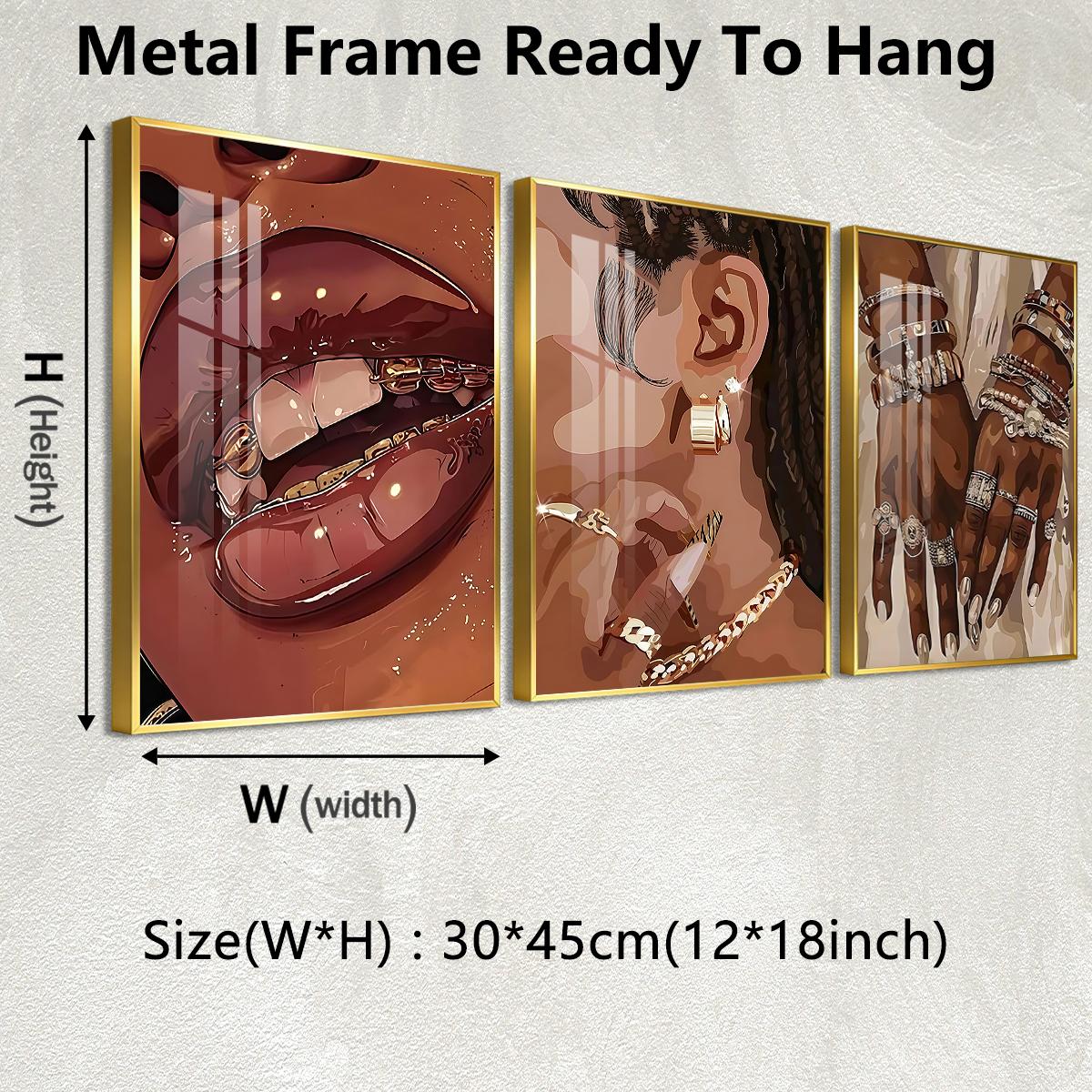 3 Counts Aluminum Alloy Framed Painting, Stylish Woman Jewelry And Gold Accessories Art Posters, Home Decoration For Living Room, Bedroom, Office, Restaurant, Hallway Wall Decor, Odorless Print Artwork, Luxury Perfect Gift For Friends And Family