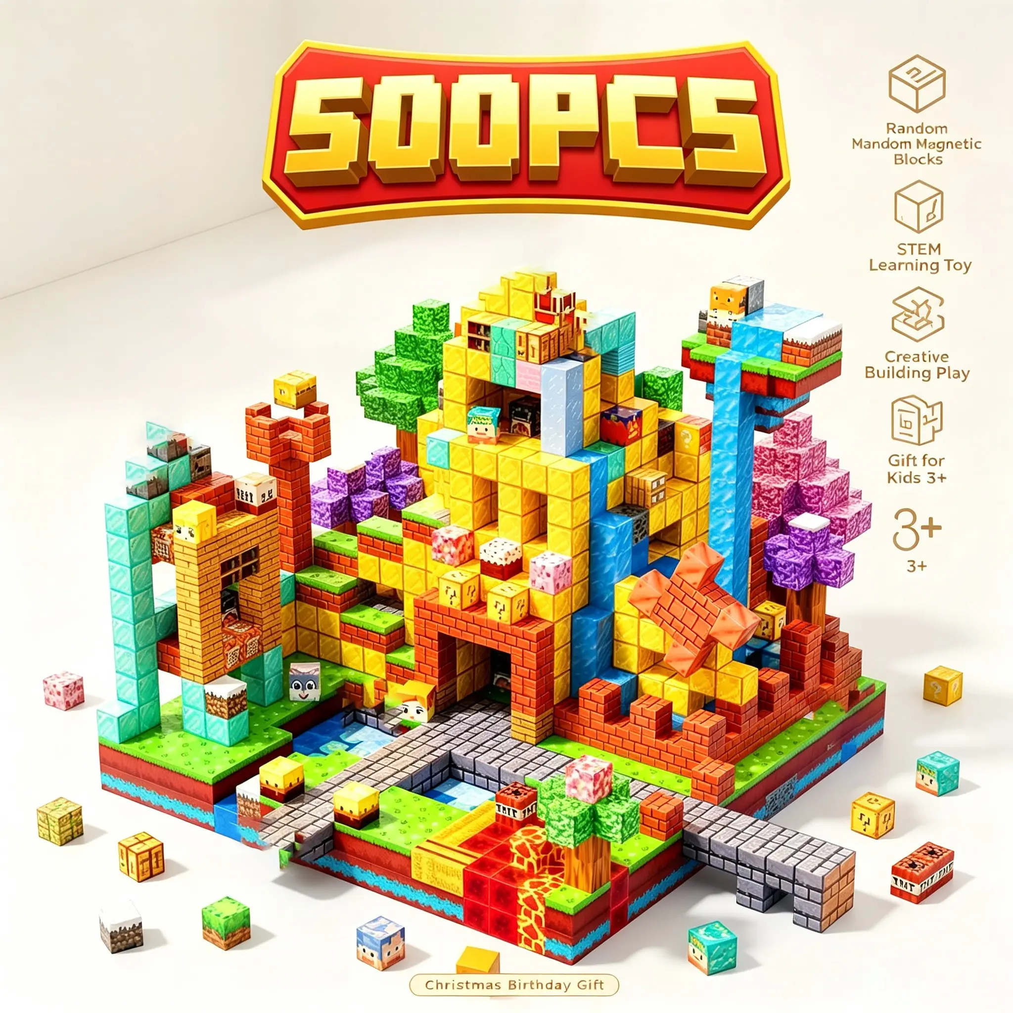 500/300/200/100pcs Magnetic Building Blocks Set, Random Style STEM Montessori Educational Magnetic Tiles Toy, Large Size 3D Construction Blocks for Kids Ages 3-8, Spatial Thinking Training Birthday Christmas Gift for Boys Girls, Model Building Kits