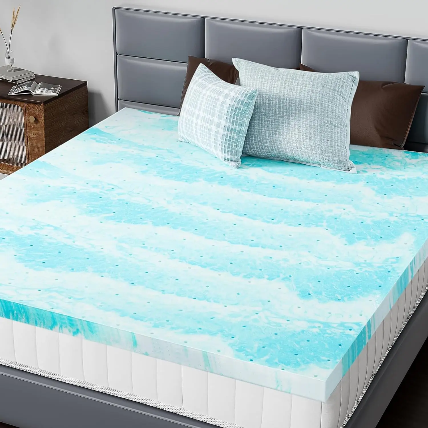 Mattress Toppers Memory Foam Queen Size, 3 Inch Thick Bed Topper Pad Cooling Gel Infused Soft Comfy Padding Breathable for Sleeper Sofa Couch RV Camper, CertiPUR-US Certified, Blue