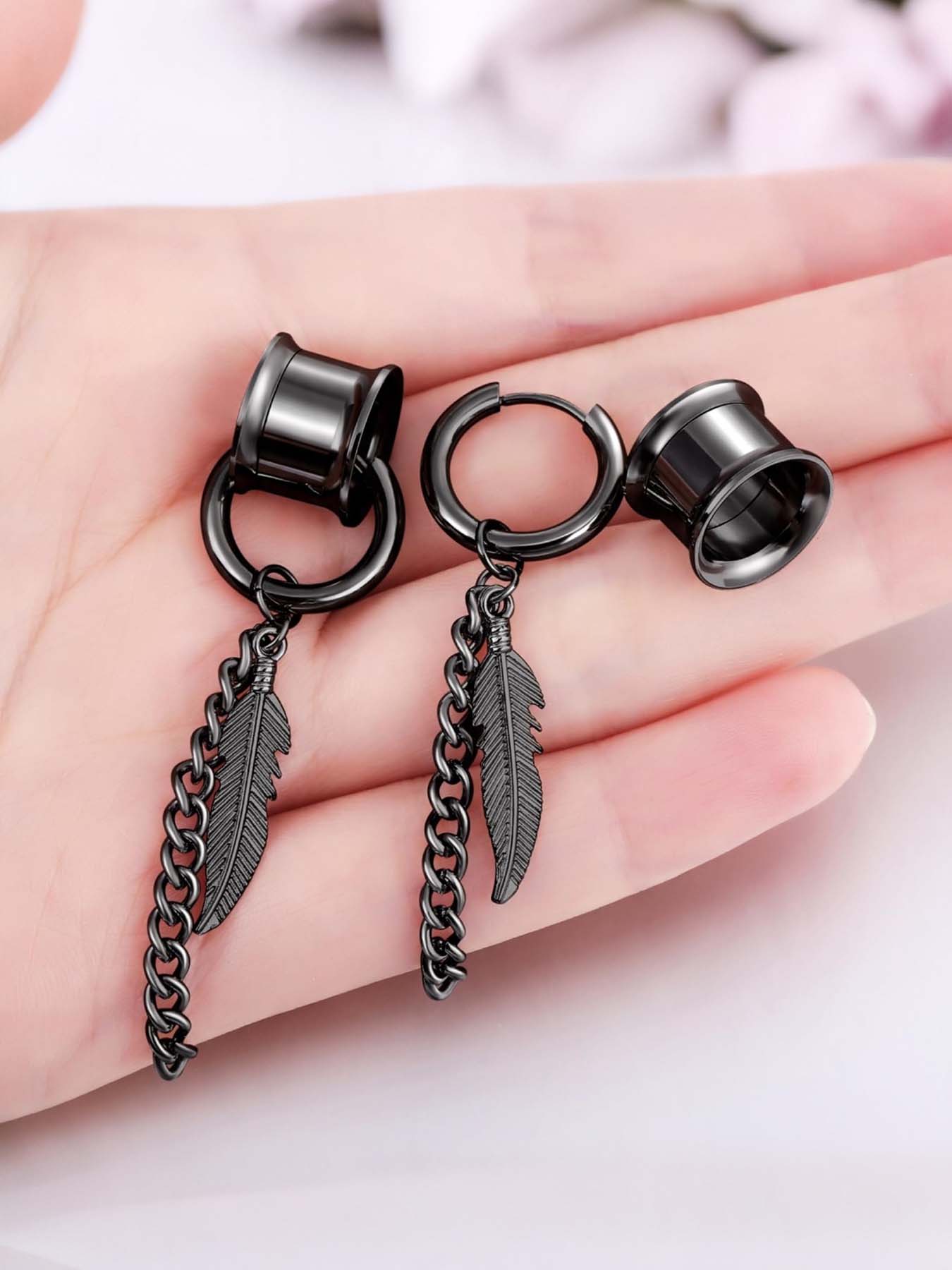 2 Pcs Stainless Steel Dangle Gauges, 6mm-20mm Ear Tunnels Plugs Expander Plugs Stretcher Piercing Body Jewelry for Men Women