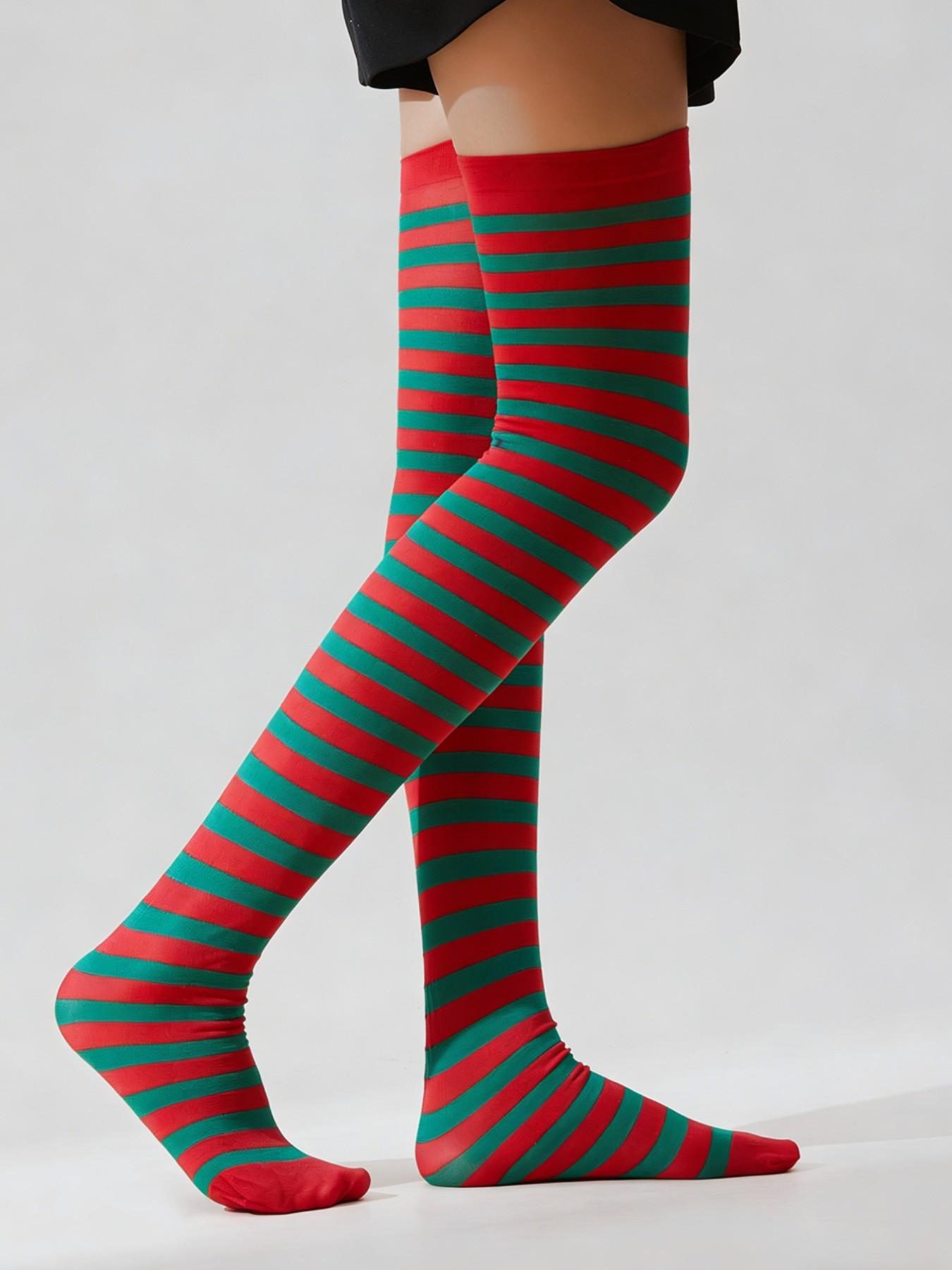 Multicolor Striped Over-The-Knee Socks, Stylish and Comfortable Footwear, Perfect for Daily Wear, Available in Various Colors