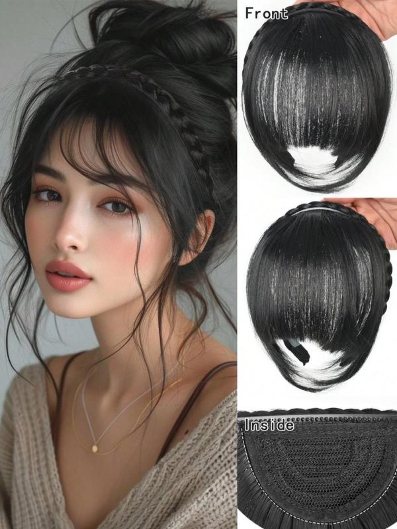 Slip Resistant Fluffy Blunt Bangs Fishtail Braid Wig Headband with Sideburns Bangs Elegant Braided Hair Simple Hair Accessory for Party Holiday Vacation Daily Wear Women Headband