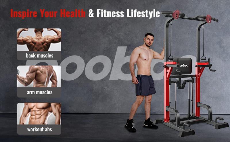 Pooboo Power Tower Dip Station, Pull Up Bar Stand for Fitness Home Gym Workout, Pull Up Dip Station, Multi-Function Power Tower Pull Up Bar,Adjustable Strength Training Fitness Equipment