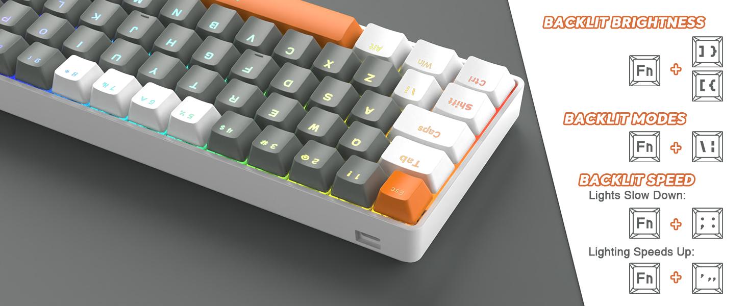 ZIYOU LANG T60 Wired Rainbow Backlit Mechanical Gaming Keybaord and Mouse Combo, 62 Keys Mini Portable Keyboard, 6400 DPI RGB Homeycomb Mouse, with Coiled Aviator C Cable for PC/WIN Gamer