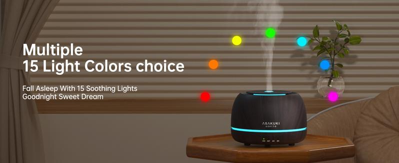 ASAKUKI Essential Oil Diffuser+10 Oil Set for Home&Office, Fragrance Aroma Humidifier, Night Light, Auto-Off Remote Control Freshener - 300ML Woody Flower Scented Perfume White Fall Home Decor
