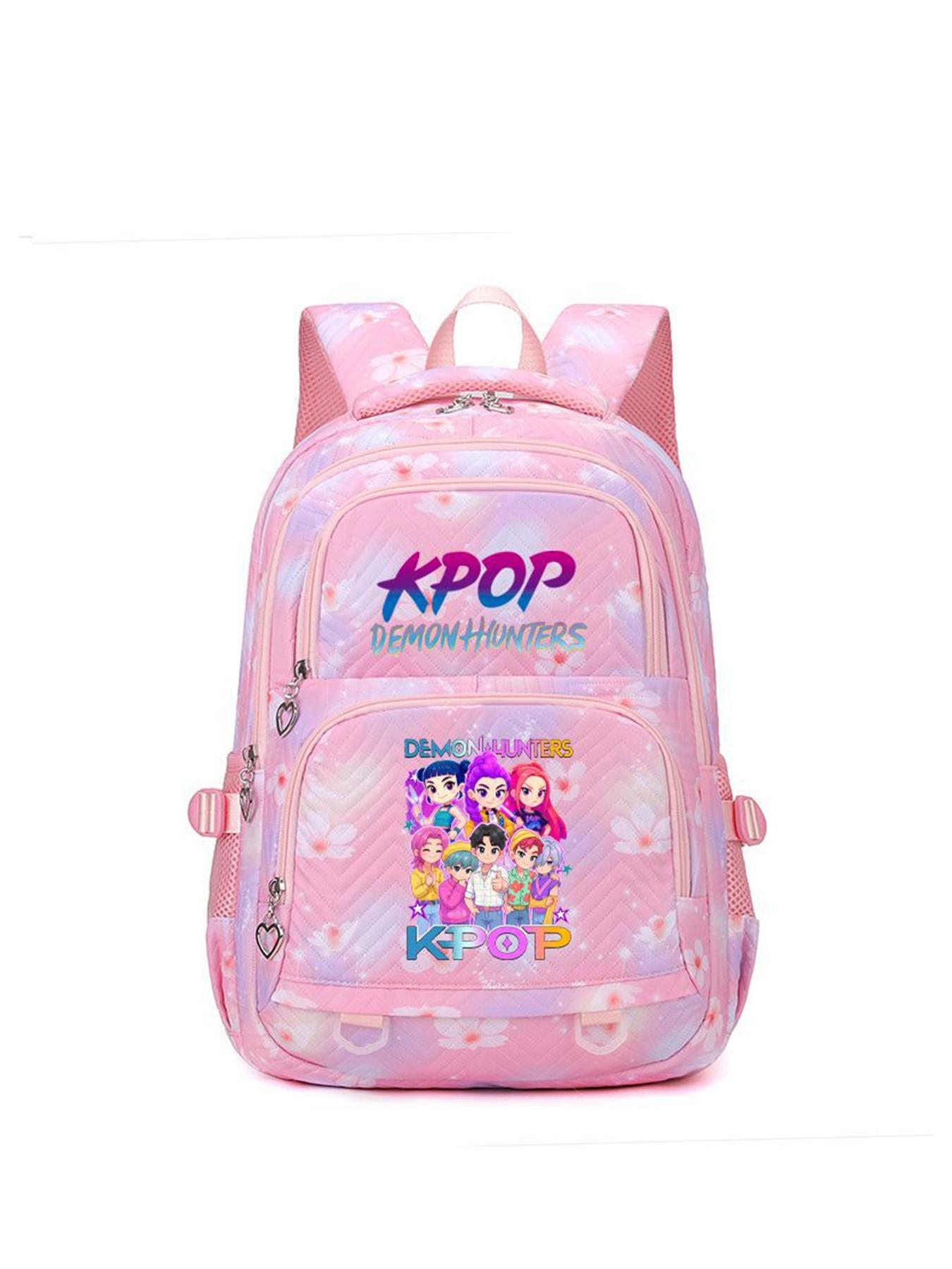 1pc  Ladies' backpack KPOP witch hunting group printed backpack with zipper closure, fashionable and versatile, cute and trendy, suitable for students to go to school, campus, work and travel, large capacity ladies' backpack School Backpacks