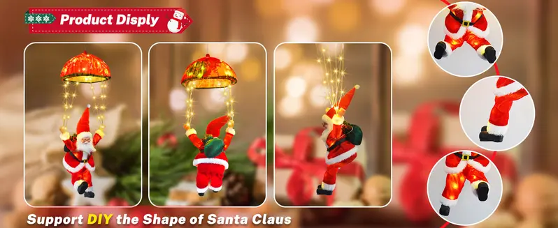 Product Introduction of JNOEC Merry Christmas! LED Holiday Fairy Lights with Santa Claus Lighting Decorations llluminate Your Indoor Spaces with Santa Claus Parachute String Color Twinkle Lights for Great ldeal for Christmas Gift Xmas Tree Ornaments christmas lights outdoor 9
