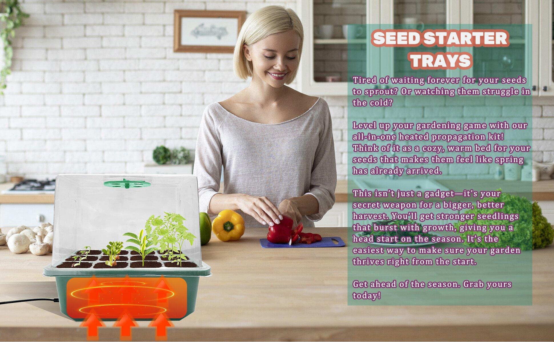 Seed Starter Kit with Integrated Heat, 24-Cell Plant Starter Tray Set, 2-Pack Propagation Trays with Humidity Dome, Mini Greenhouse Germination Kit for Seedlings, Plant Growing Set #GLOBAL PICKS