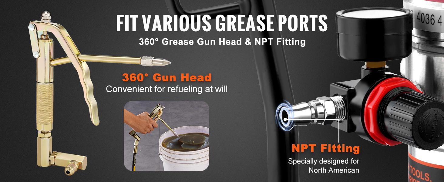 VEVOR Grease Pump, 50: 1 Pressure Ratio Air Operated Grease Pump with 13 ft High Pressure Hose and Grease Gun, Pneumatic Grease Pump with Barrel Cap, Portable Lubrication Grease Pump 360 Gun Head