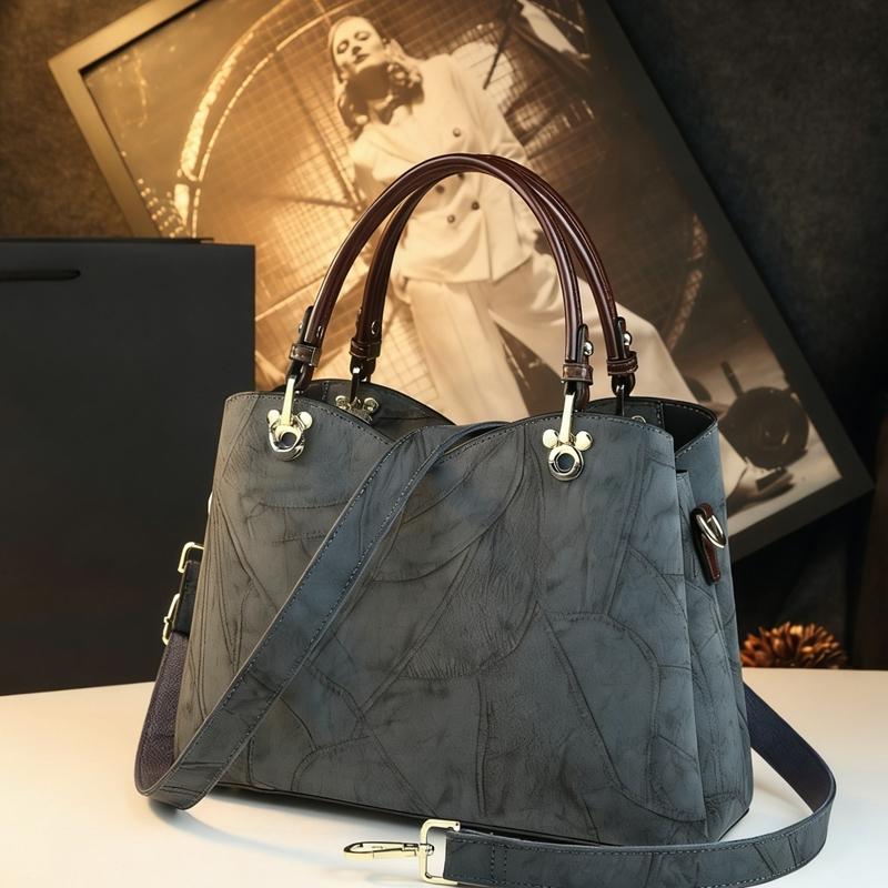 Elegant Vintage Patchwork Handbag, Large Capacity Commuter Tote Bag, Lightweight Luxury Mom Bag, Single Shoulder Crossbody Bag