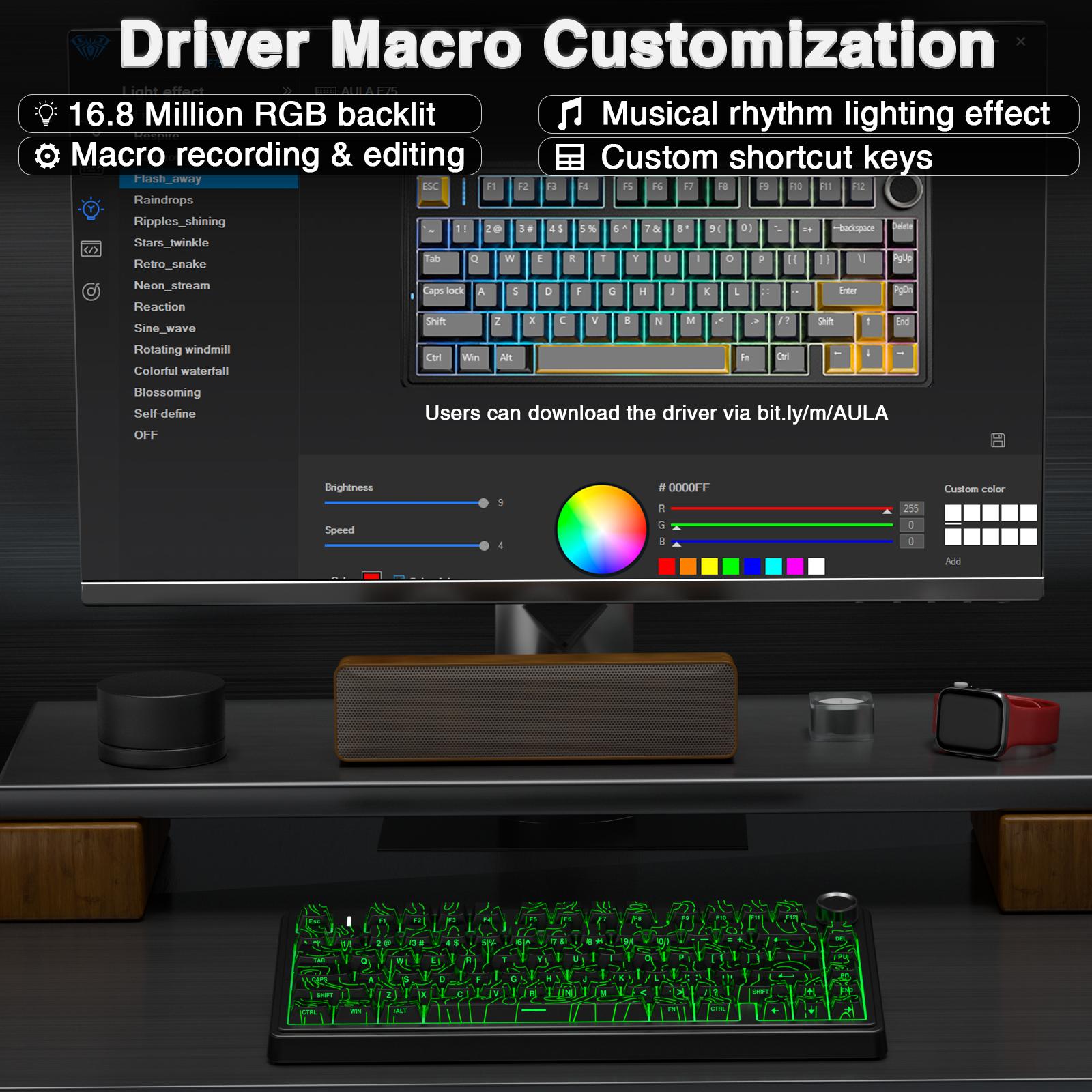 [New Coulor]AULA F75 Pro Wireless Mechanical Gaming Keyboard,75% Gasket Hot Swappable Custom Keyboard,RGB Backlit,Pre-lubed Reaper Switches,Side Printed PBT Keycaps,2.4GHz/USB-C/BT5.0 PC Accessories Office Creamy Budget Keyboards TikTokShopfalldealsforyou