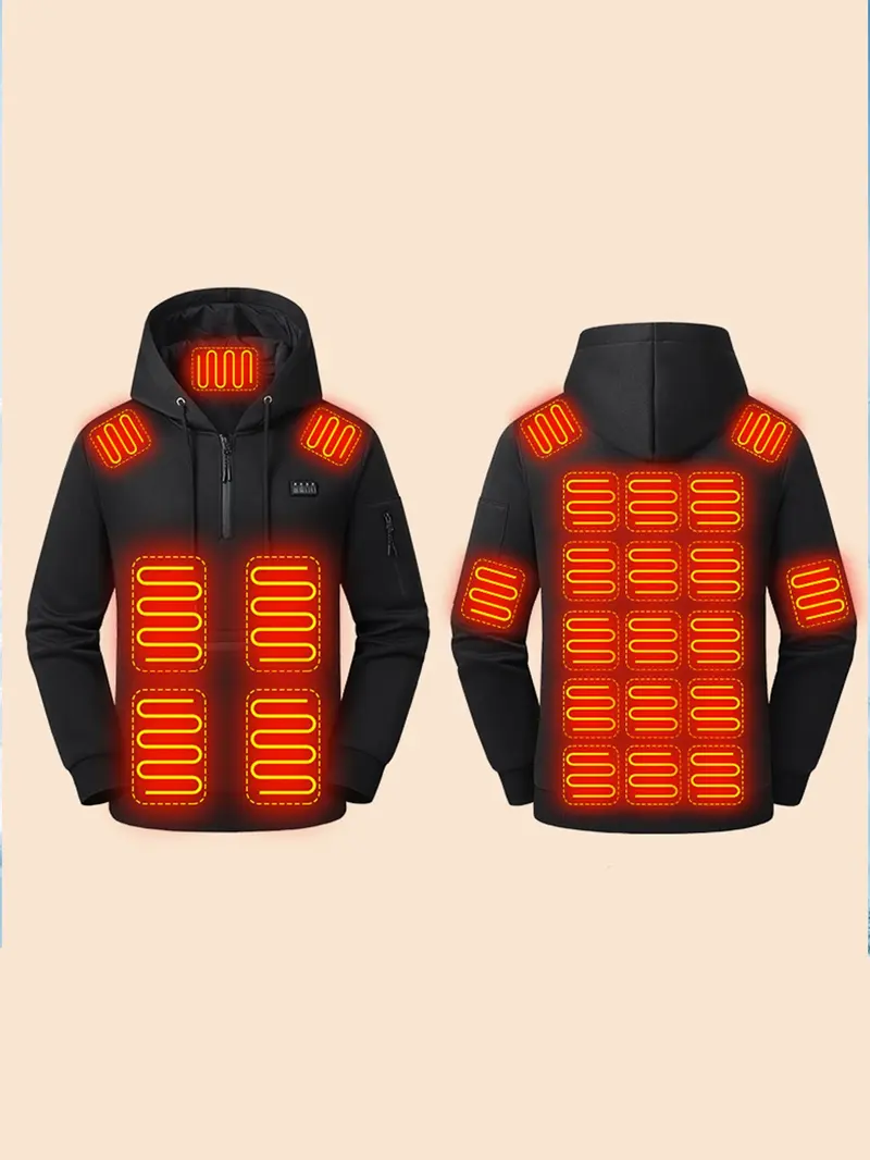 Men's 26 Heating‑Zones Half‑Zip Heated Hoodie, USB Powered Electric Heating Pullover Hooded Sweatshirt with Heating Panels on Hood, Shoulders, Back & Belly, Zipper Arm Pocket, Winter Warm Top, Hoodie with Pockets (Power Bank NOT Included) Men's 26 Heating‑Zones Half‑Zip Heated Hoodie, USB Powered Electric Heating Pullover Hooded Sweatshirt with Heating Panels on Hood, Shoulders, Back & Belly, Zipper Arm Pocket, Winter Warm Top, Hoodie with Pockets (Power Bank NOT Included)