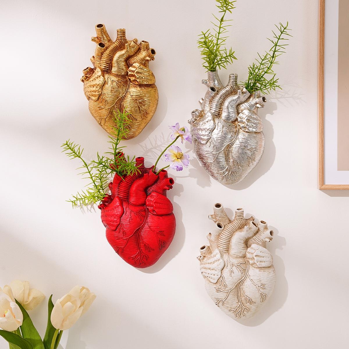 European Resin Heart-Shaped Hydroponic Hanging Decorative Vase, Modern Wall Decoration, Multi-Color Options, Home & Garden Decor
