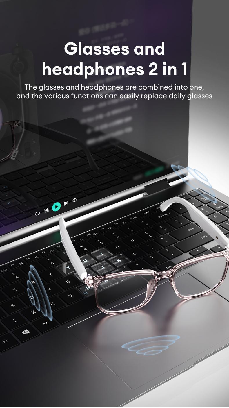 MGALL C8 PRO Bluetooth Audio Smart Glasses with Photochromic Lenses That Darken in Sunlight, Surround Sound and Microphone, Supports Music & Calls, Perfect for Office, Driving & Outdoors, Ideal Gift for Men & Women