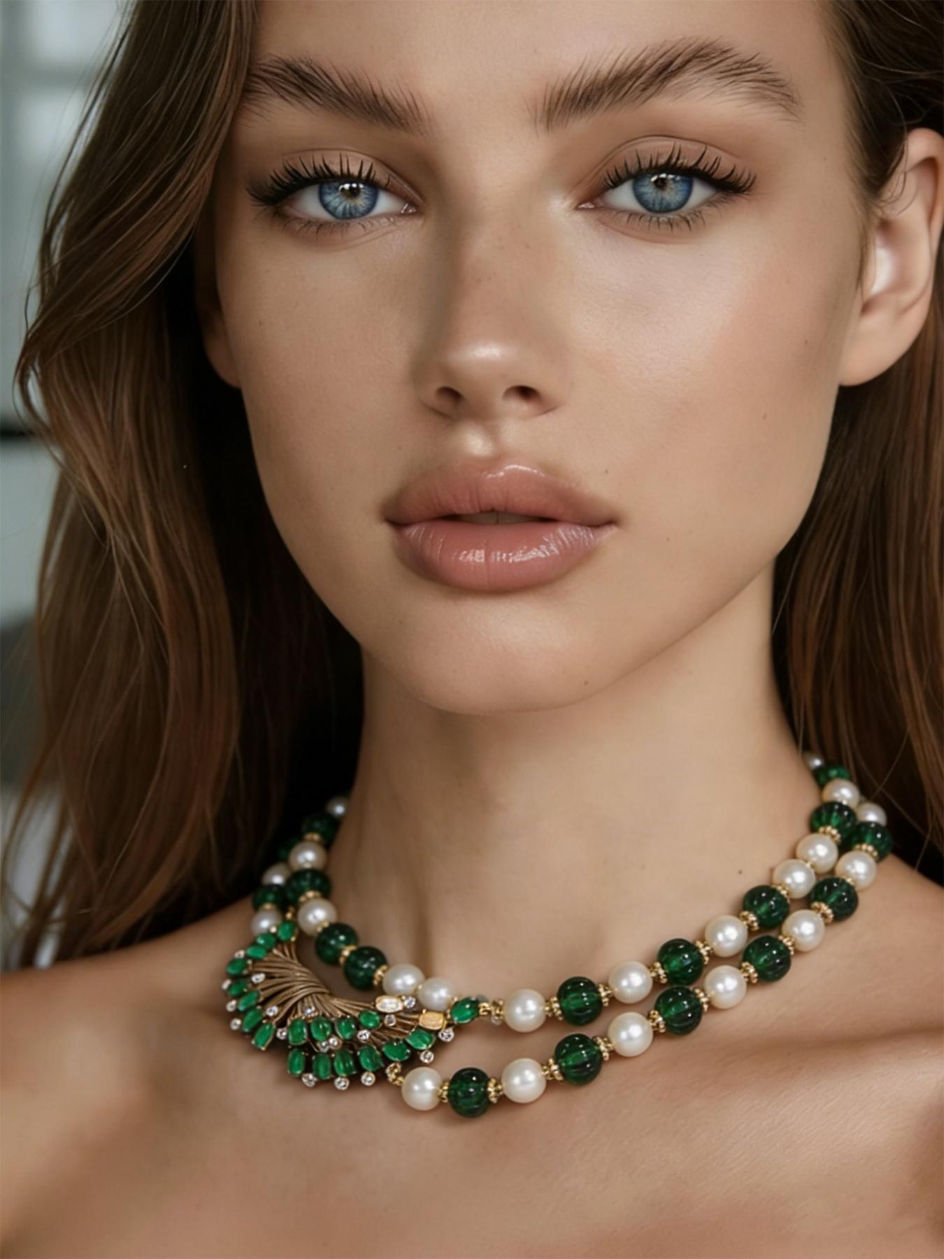 1 retro elegant fan-shaped diamond necklace, with a fan-shaped outline outlining an elegant curve. The white shell and broken diamonds complement each other, making it suitable for daily commuting, vacation and dating. It is also a surprising and exquisit