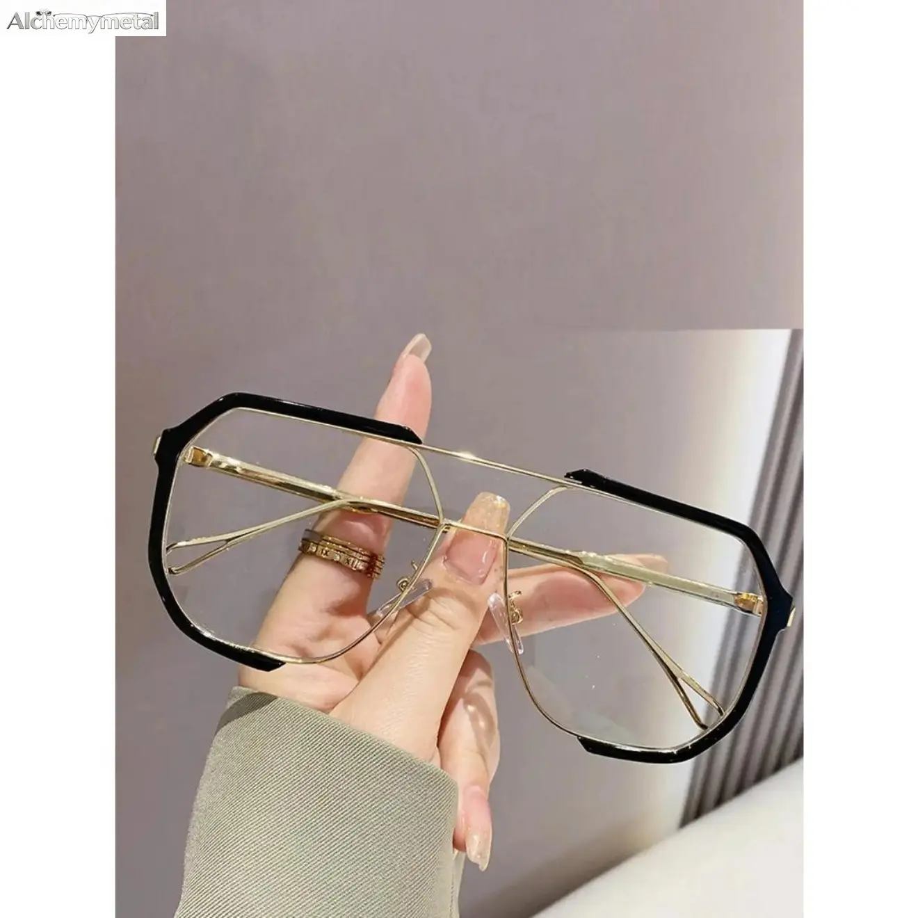 (1 Pair) Unisex Modern Flat Top Square Shape Eyeglasses, Plastic Frame with Flat Lenses & UV Protection, One Size Party Ready Sports Eyewear for Daily Use