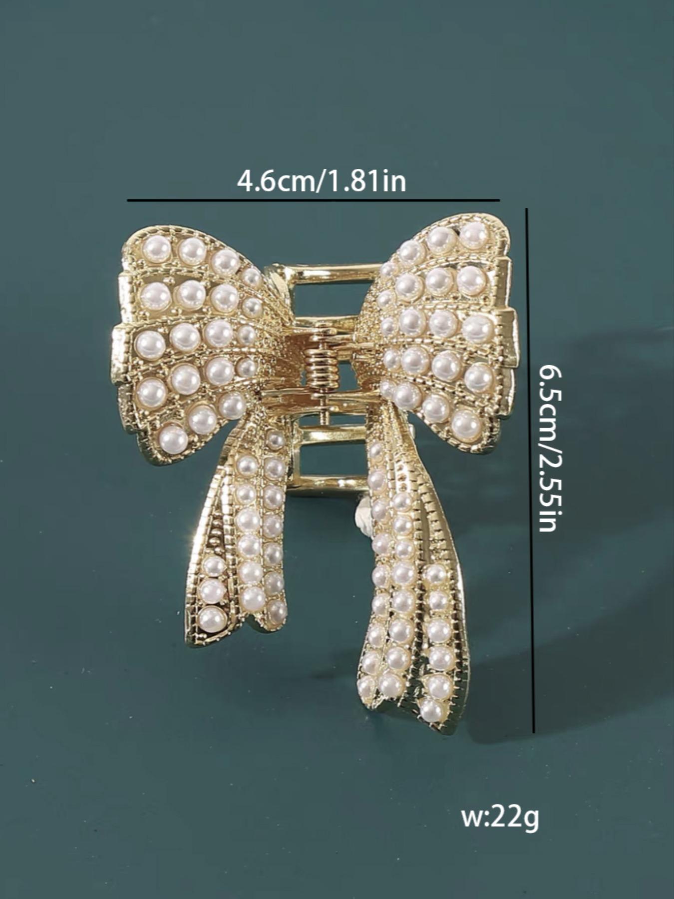Elegant Faux Pearl Decor & Textured Metal Decor Hair Claw, Bow-shaped Hair Claw, Fashion Butterfly Design Hair Accessories for Women & Girls, Ponytail Claw Clip, Butterfly Clips, Barrettes
